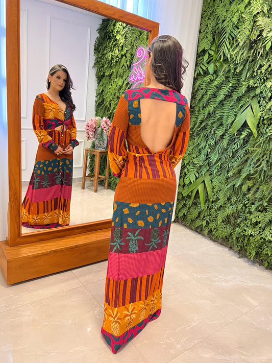 Long Dress Tie Bust - Printed