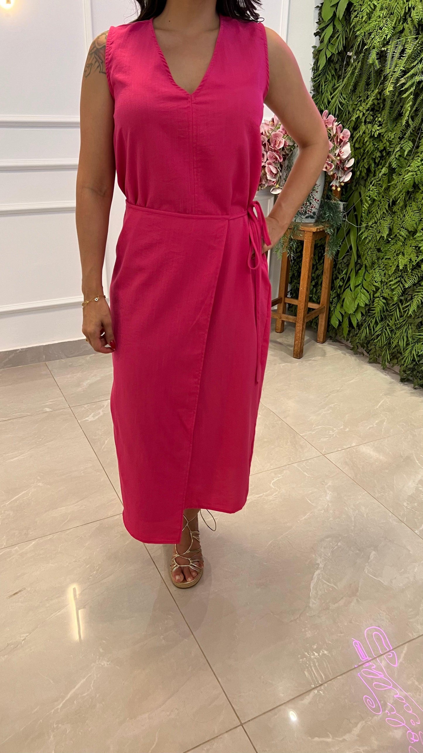 Vestido Midi Transpassado- Pink