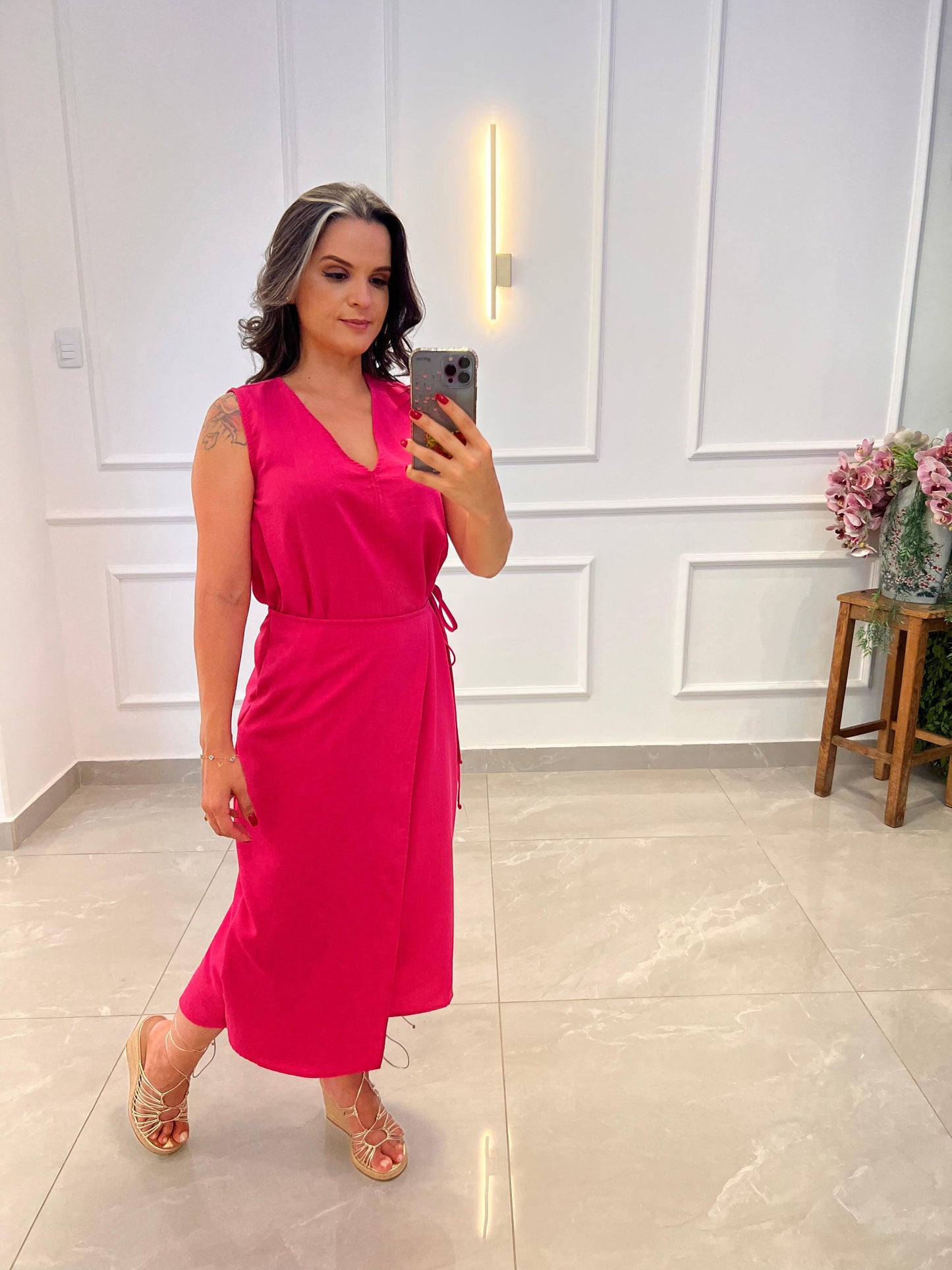 Vestido Midi Transpassado- Pink