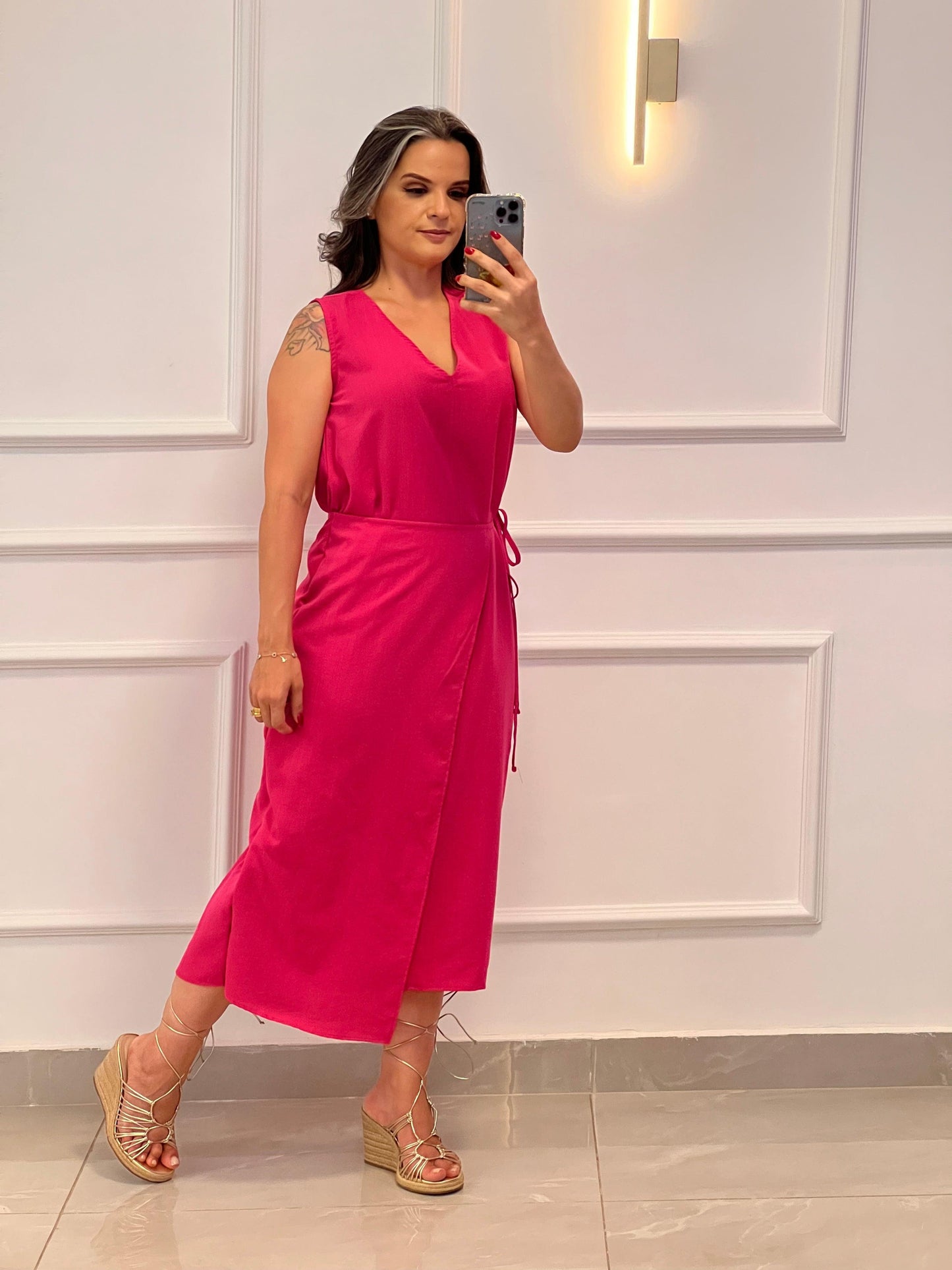 Vestido Midi Transpassado- Pink