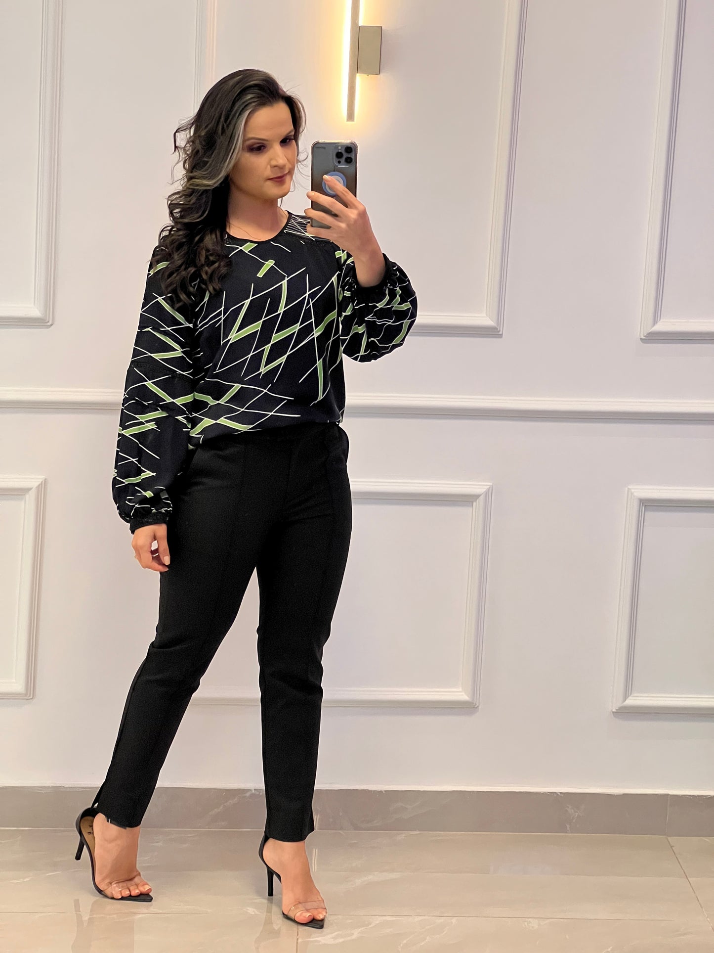 Blusa Manga Longa Punho Elástico - Verde e Azul
