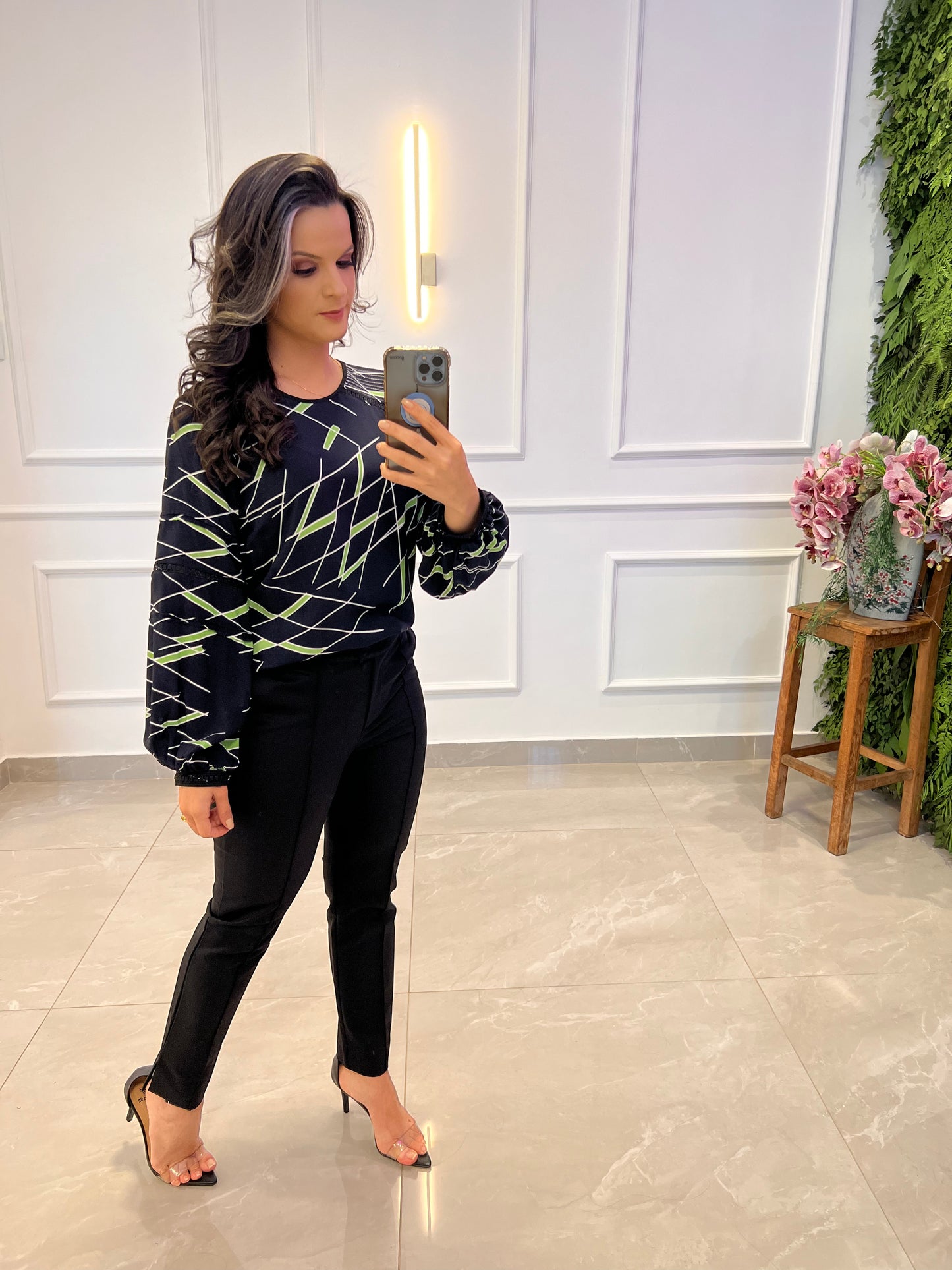 Blusa Manga Longa Punho Elástico - Verde e Azul