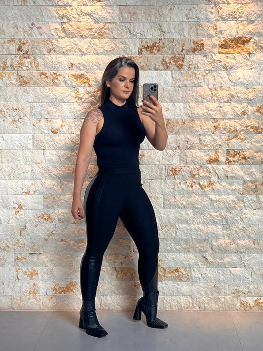 Calça Montaria Detalhe Couro ABS- Liso Preto 5191