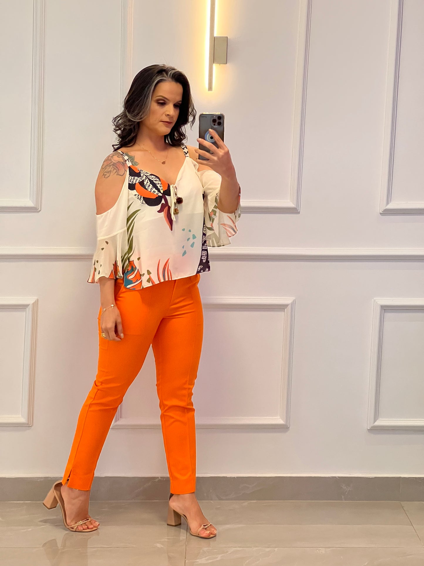 Pom Pom- Printed Off Shoulder Blouse