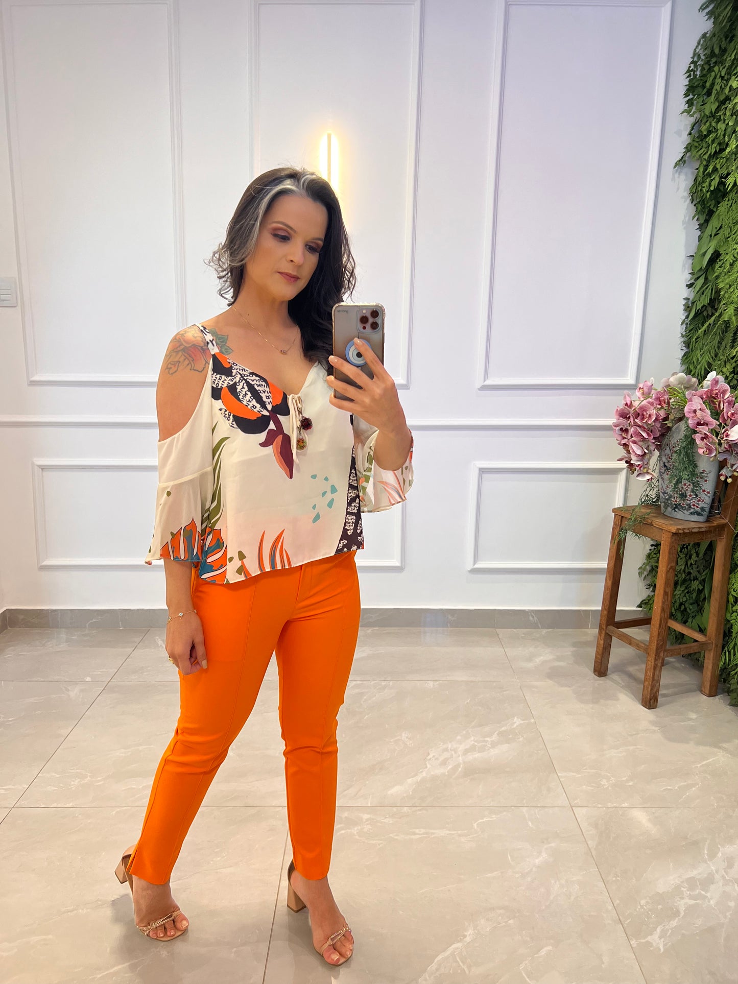 Pom Pom- Printed Off Shoulder Blouse