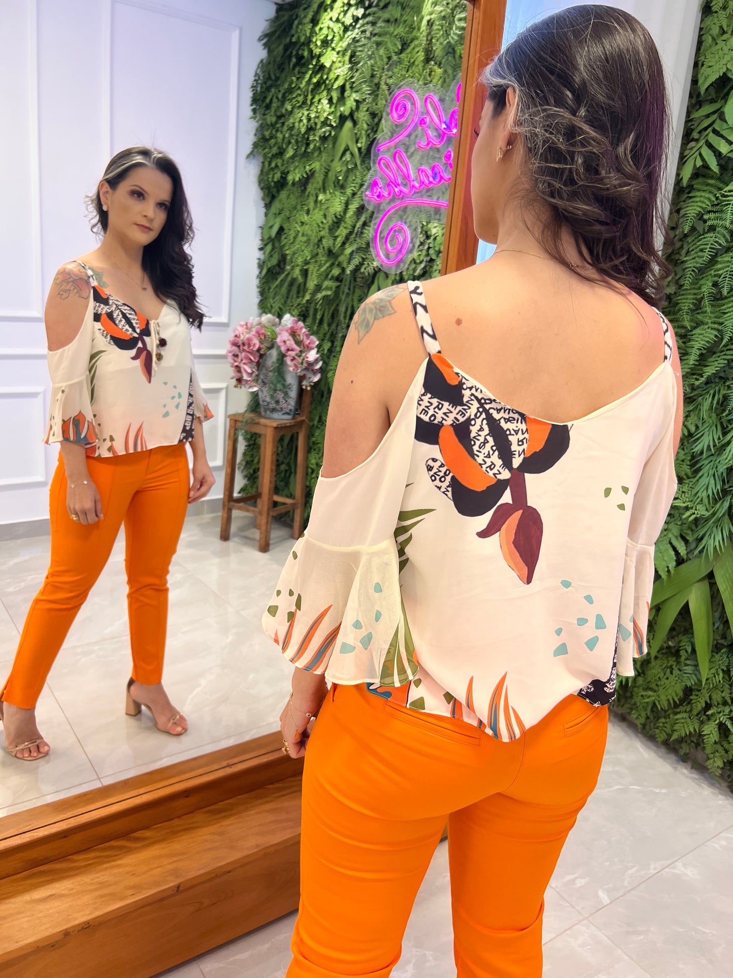 Pom Pom- Printed Off Shoulder Blouse