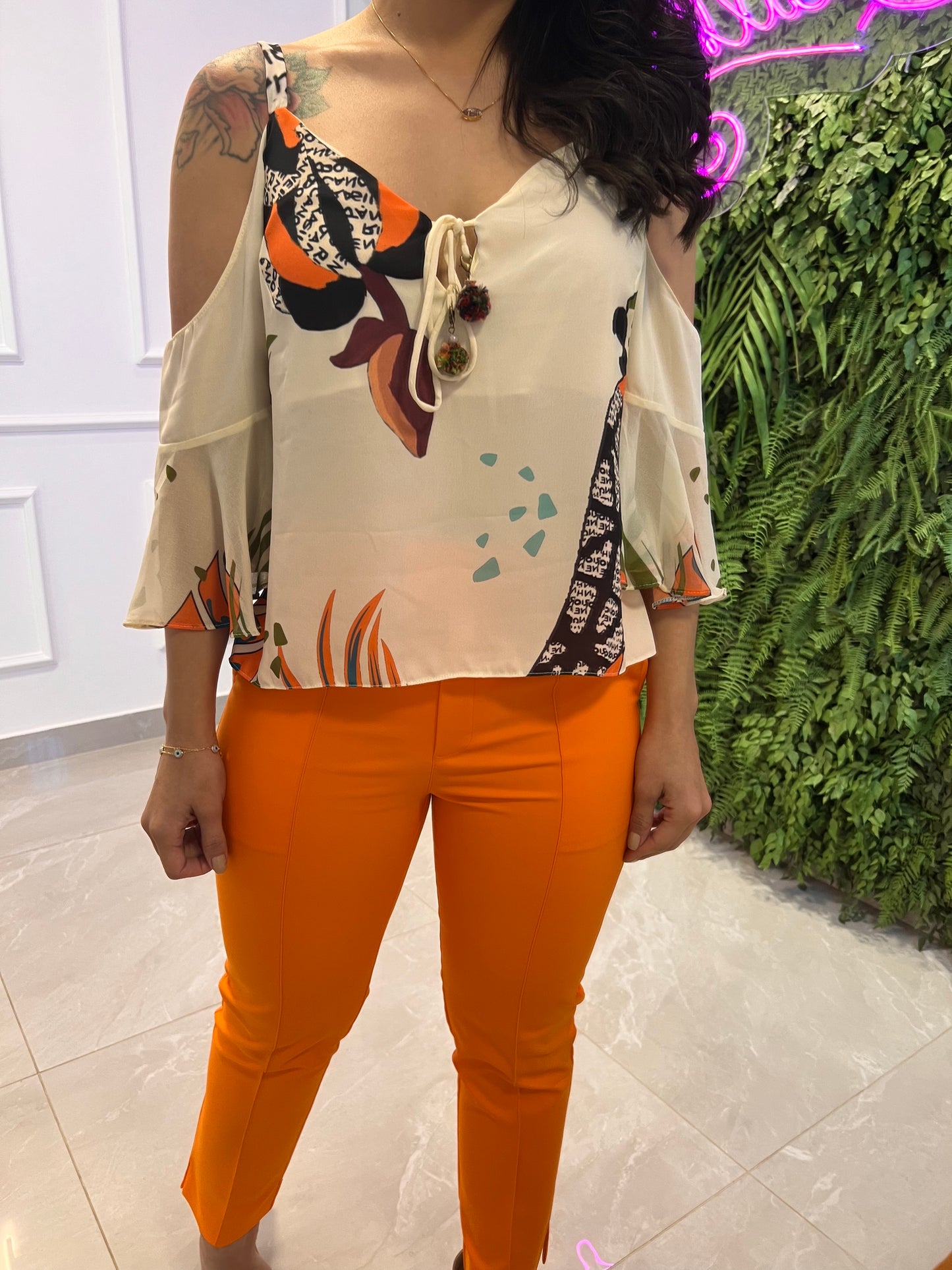 Pom Pom- Printed Off Shoulder Blouse