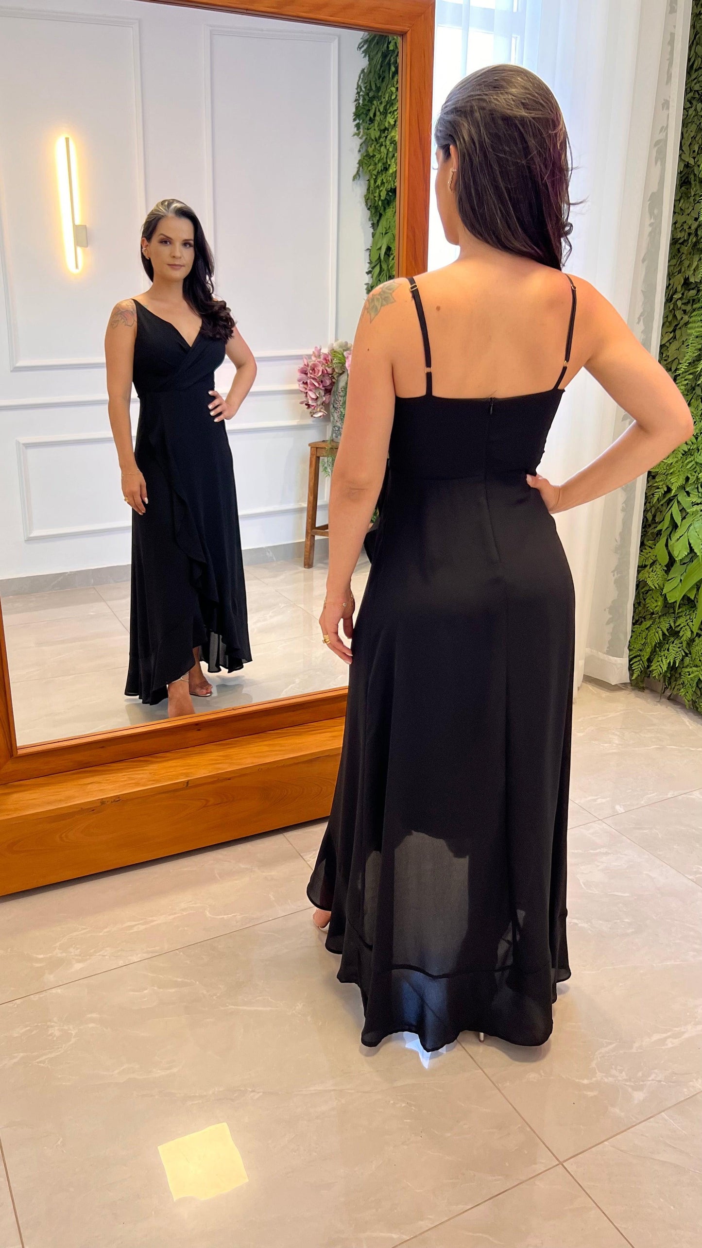Vestido Longo Mullet Babado- Preto 4943