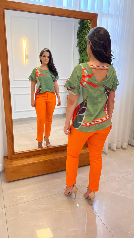 Blusa Folhagem Verde YU - Estampado 4954