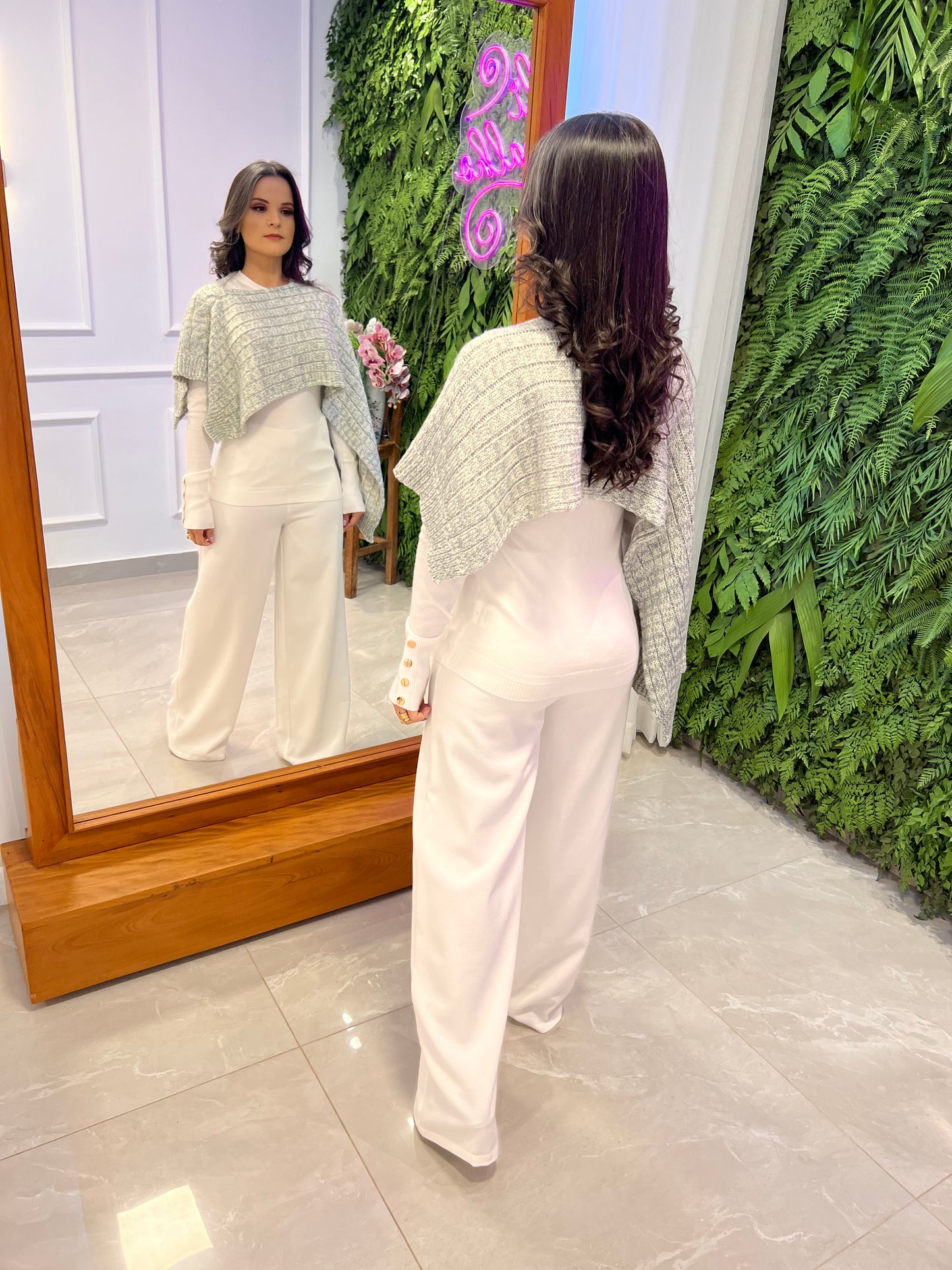 Xale Tricot Dois Modos - Cinza
