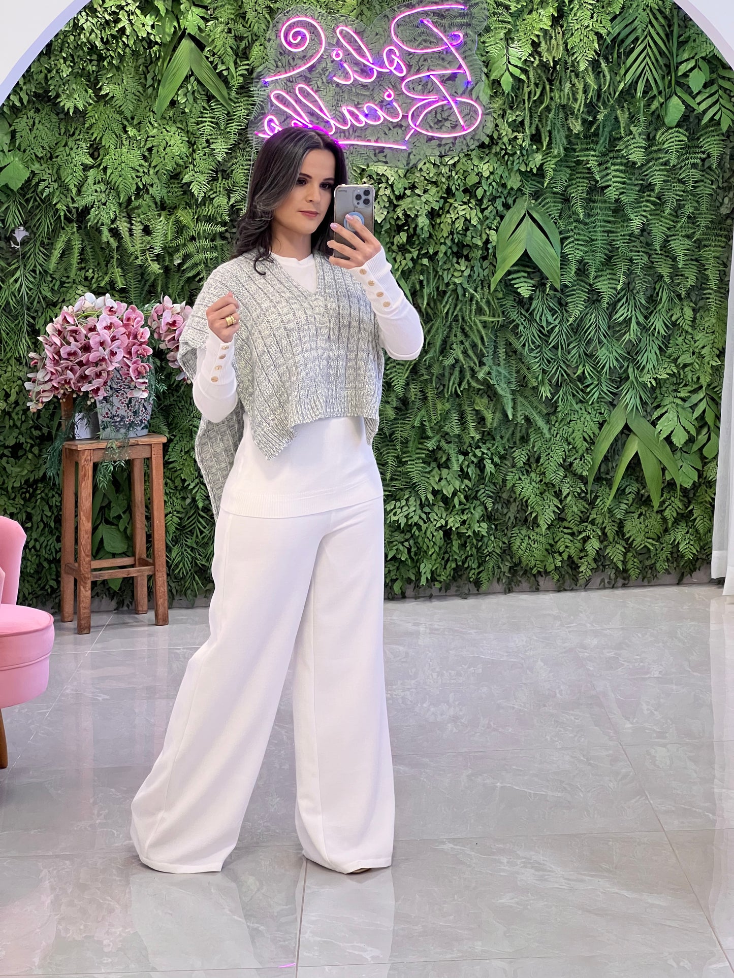Xale Tricot Dois Modos - Cinza