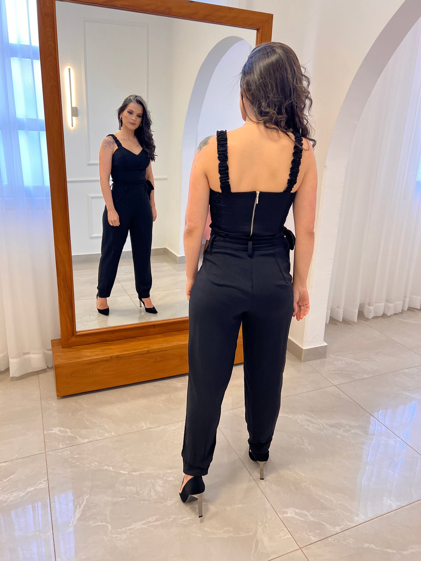 Conjunto Calça Cropped Lastex Lateral - Preto