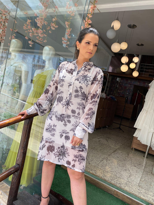 Chemisse/ Saída de Praia Transparência Estampada- Preto 3661