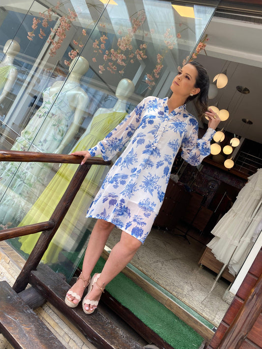 Chemisse/ Saída de Praia Transparência Estampada- Azul 3661