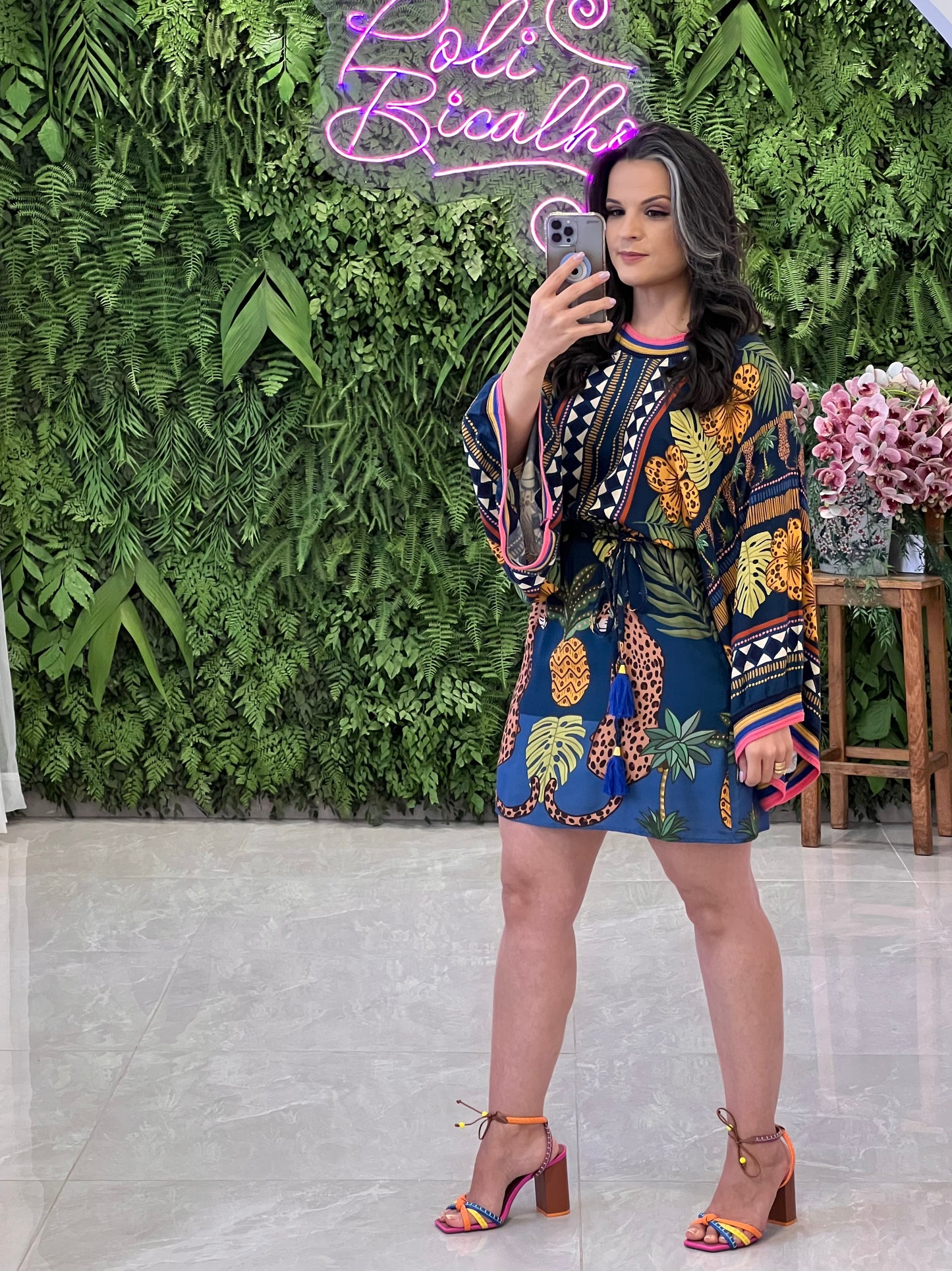 Vestido corto de manga larga - Azul