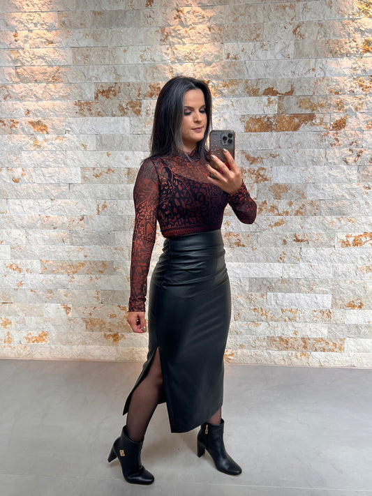 Saia Midi Fenda - Liso Preto 5228