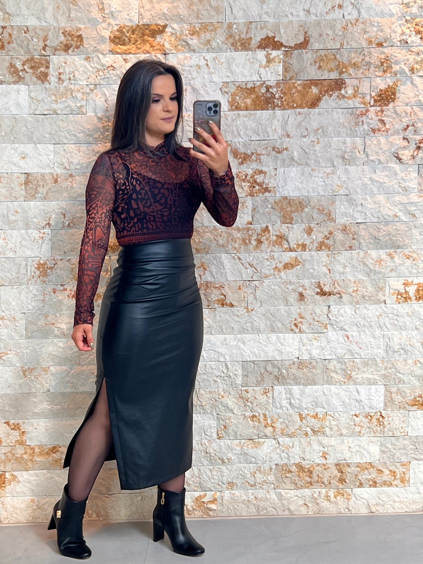 Saia Midi Fenda - Liso Preto 5228