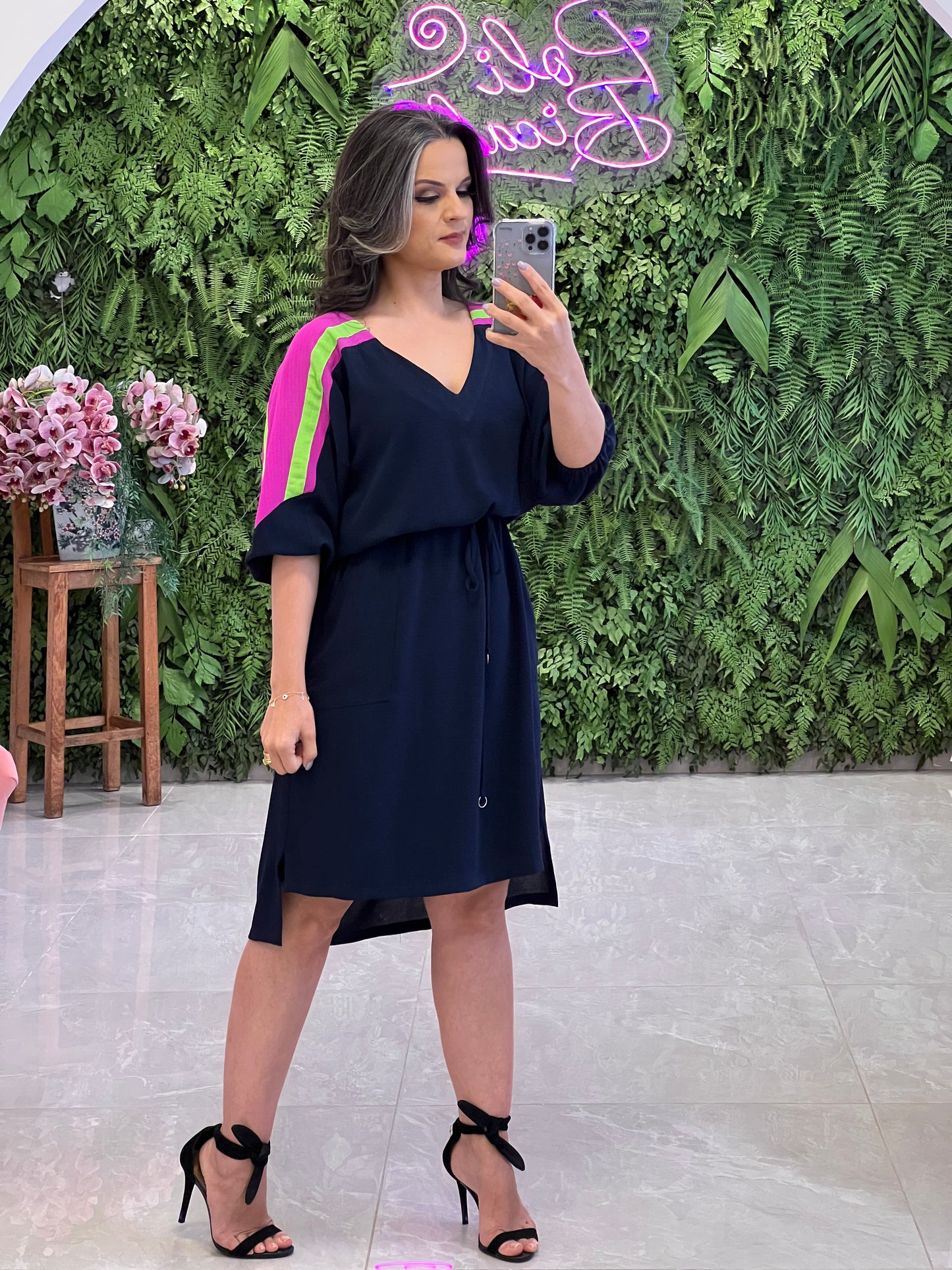 Short Tie Tricolor Dress - Printed