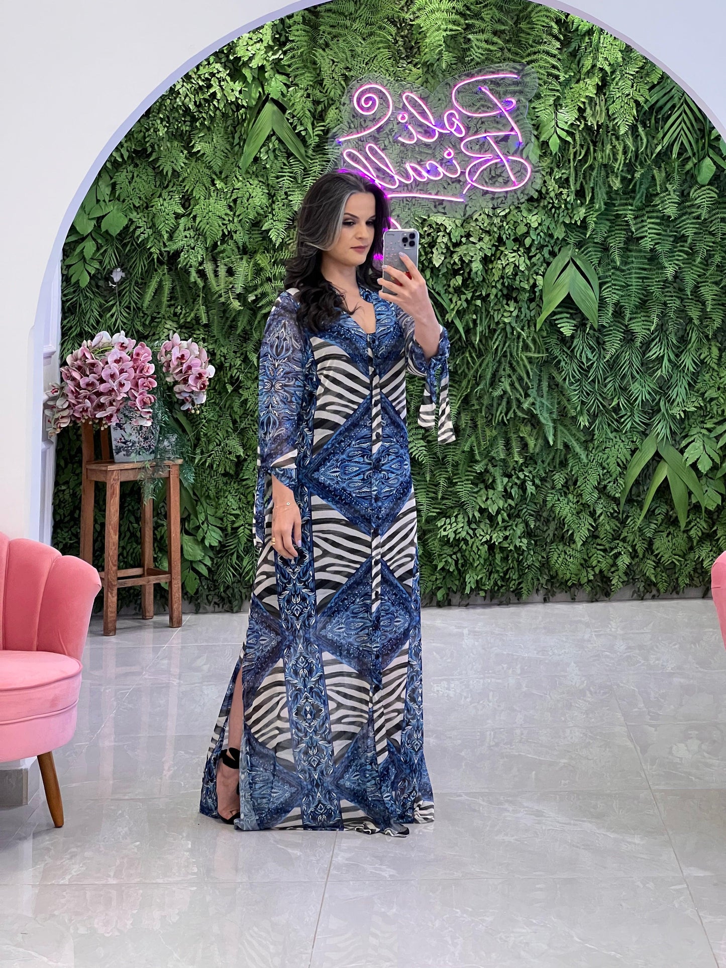 Long Chemisse Tile Tulle - Printed Blue