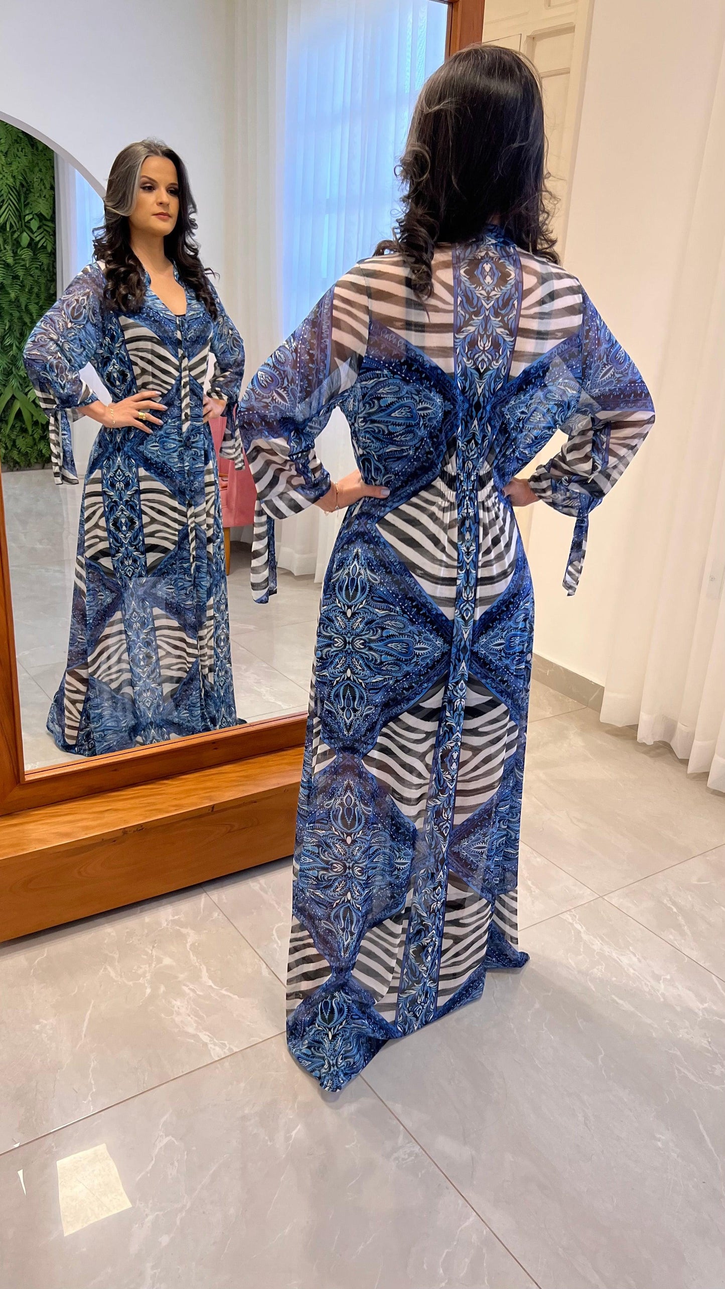Long Chemisse Tile Tulle - Printed Blue