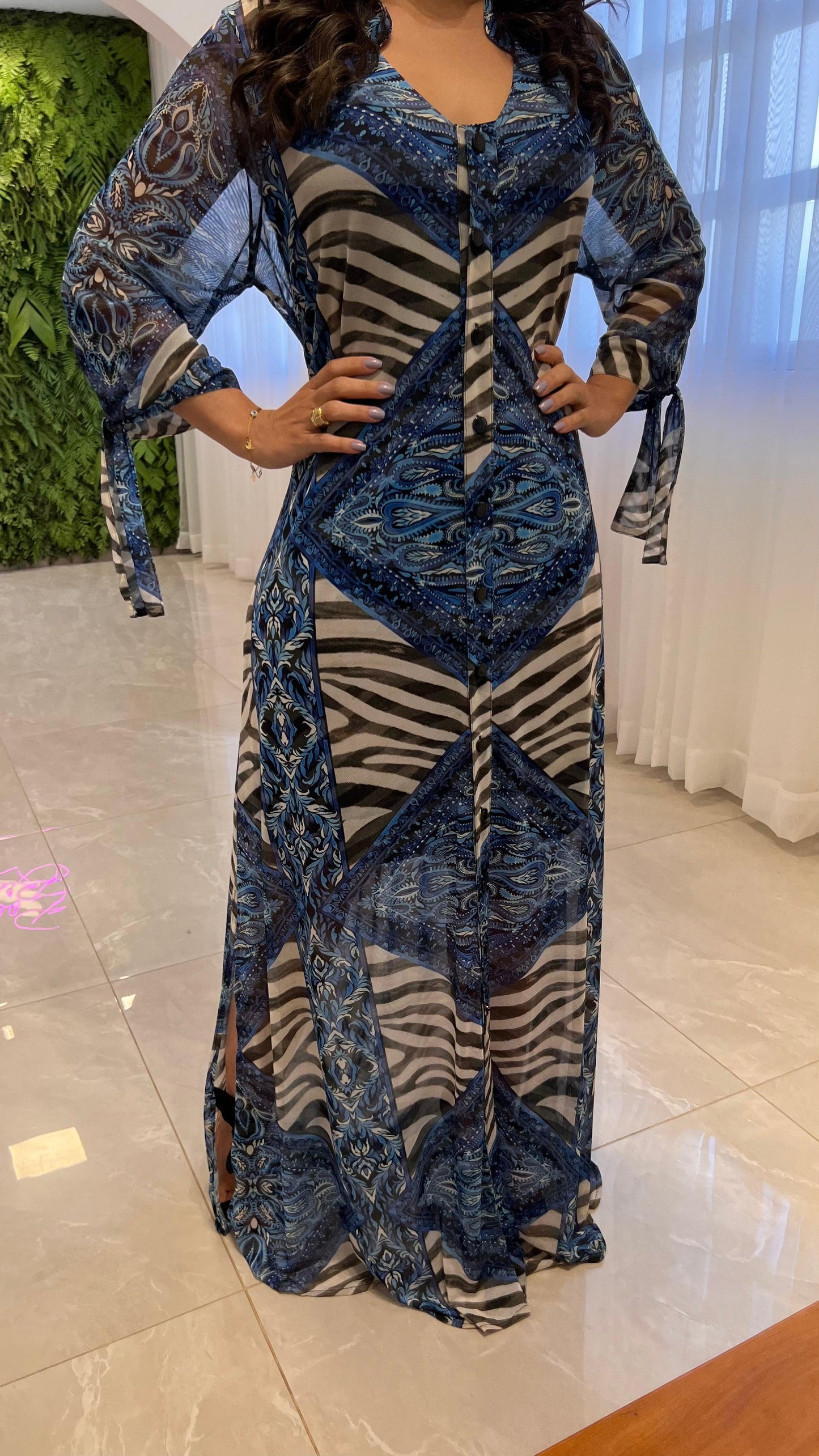 Long Chemisse Tile Tulle - Printed Blue