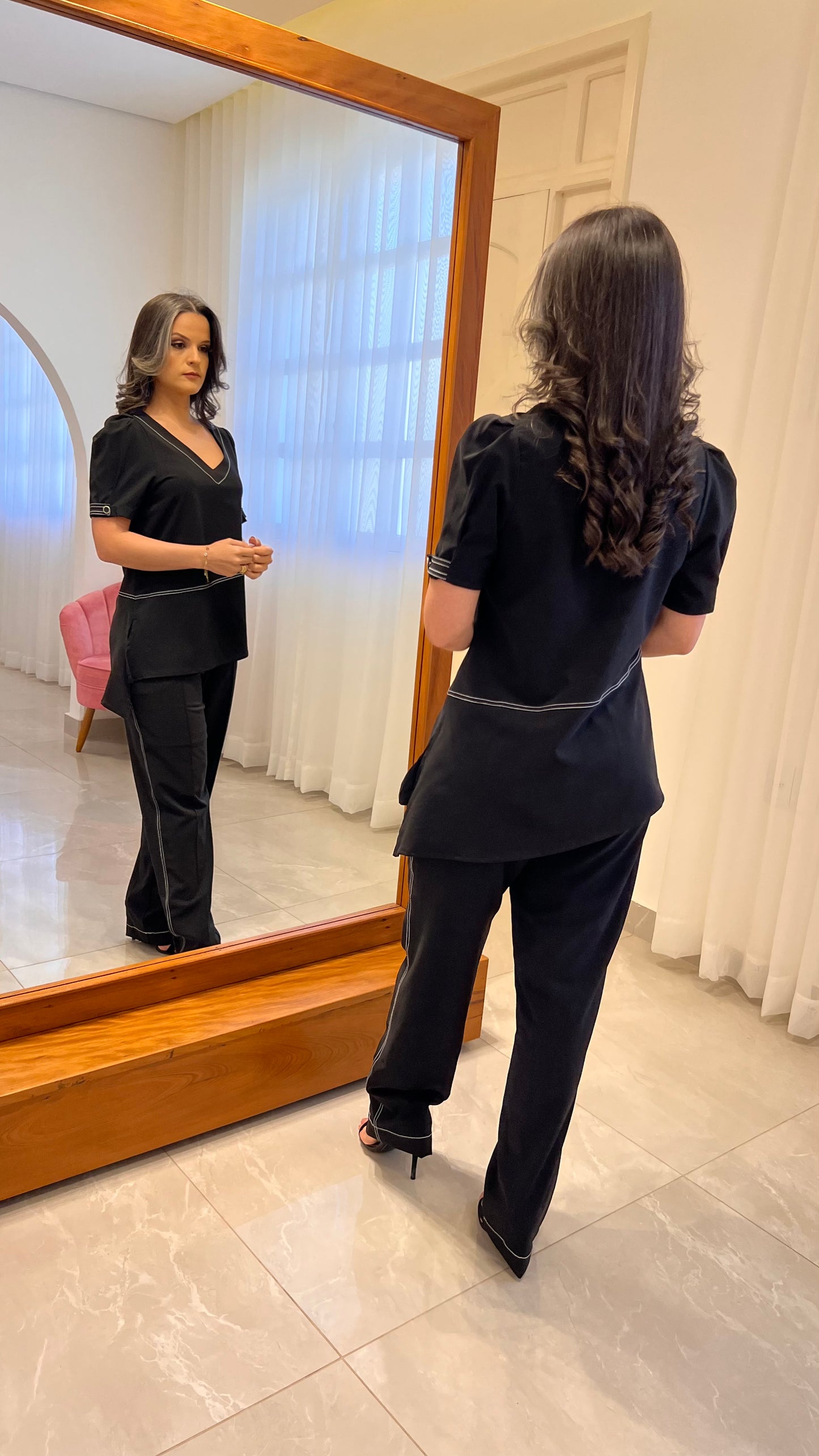 Conjunto Calça e Blusa Pesponto - Preto