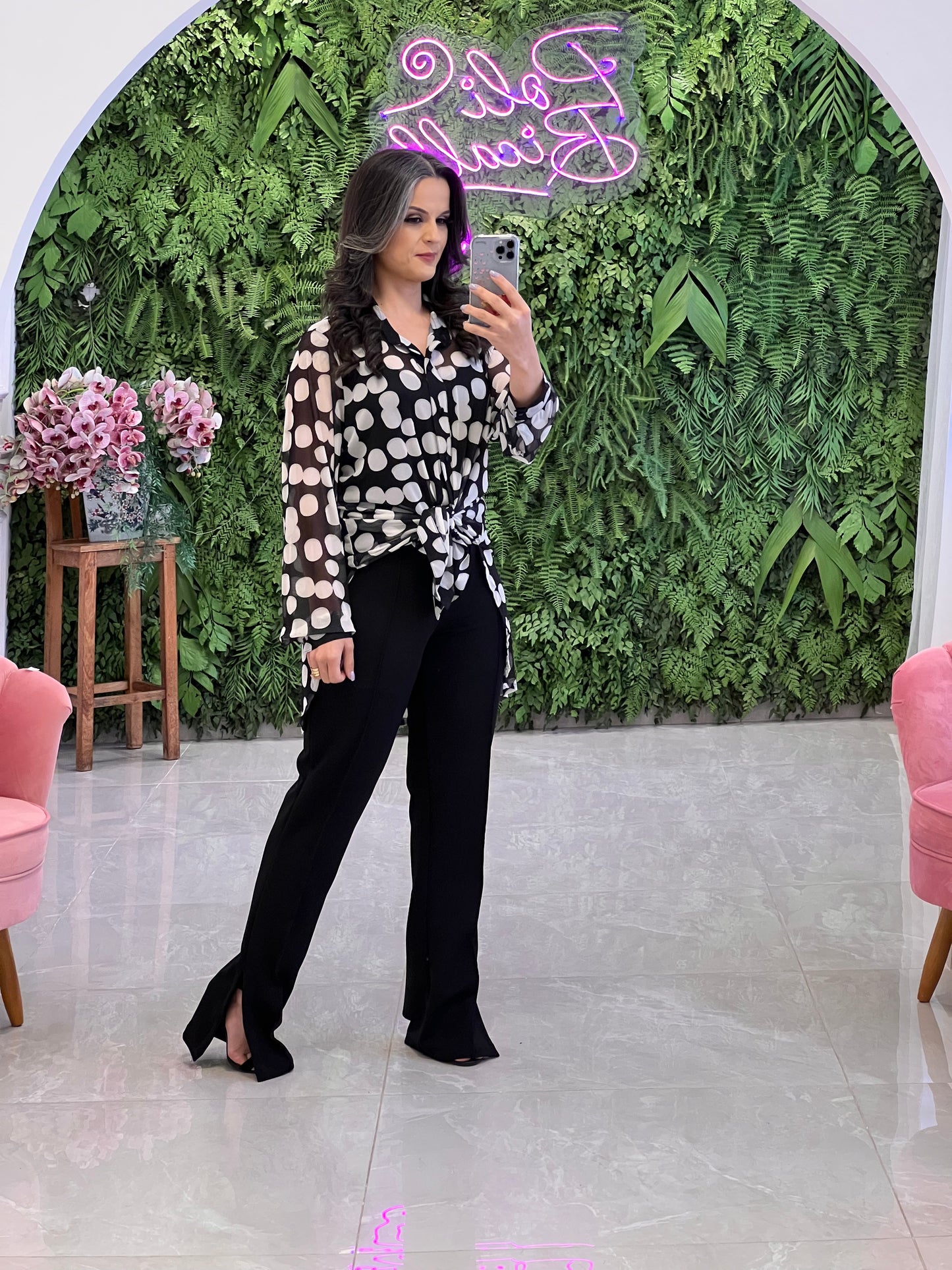 Poá Pants and Shirt Set - Black