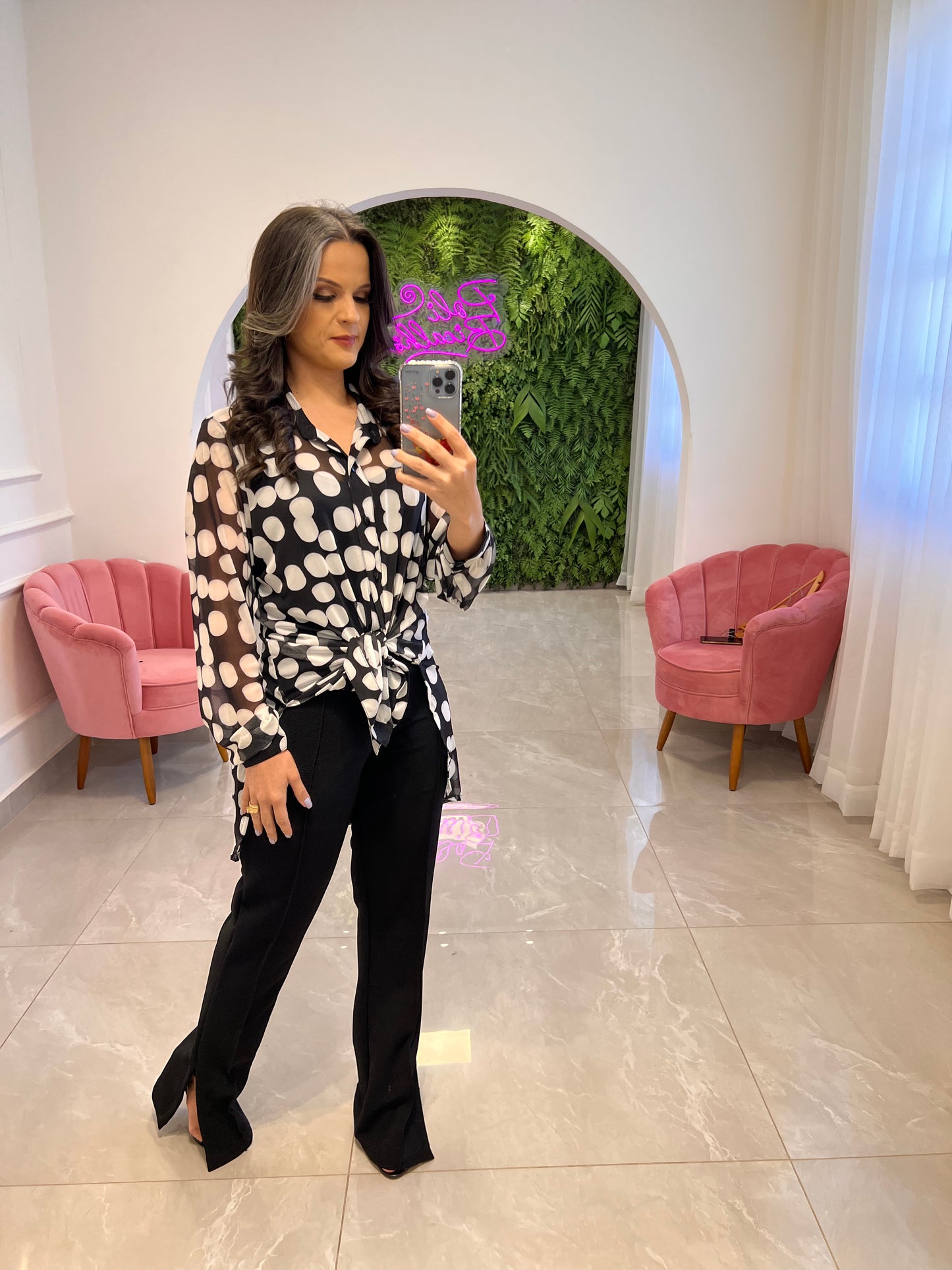 Poá Pants and Shirt Set - Black