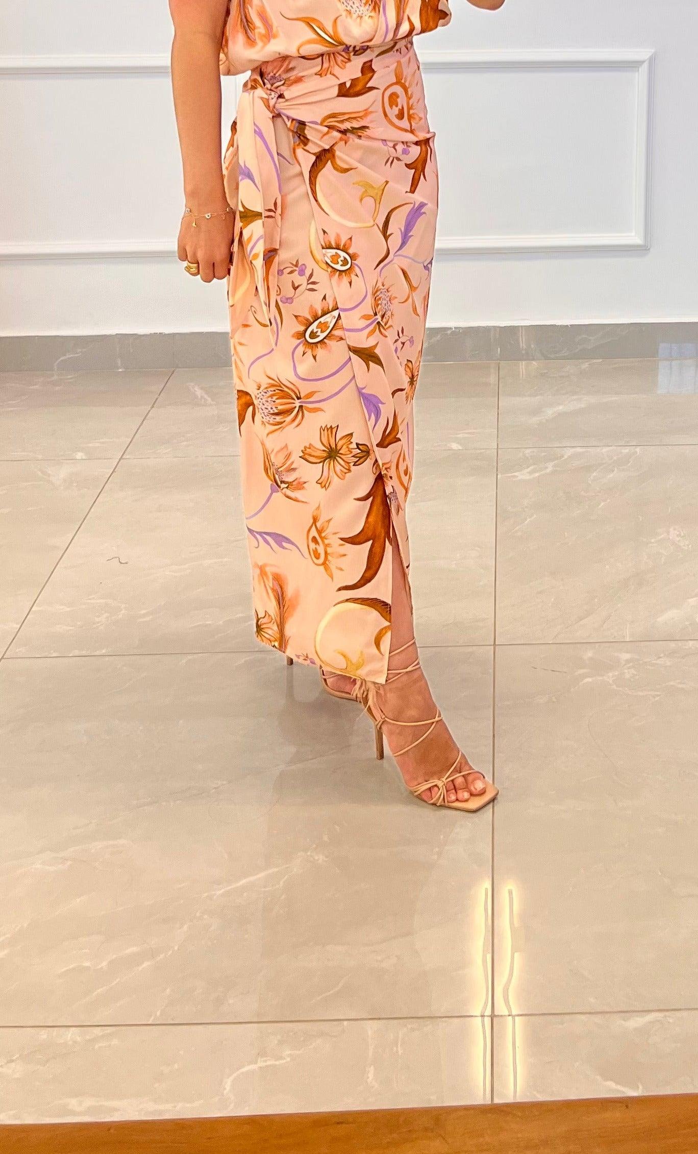 Falda Midi Cruzada Follaje - Estampado De Rosas