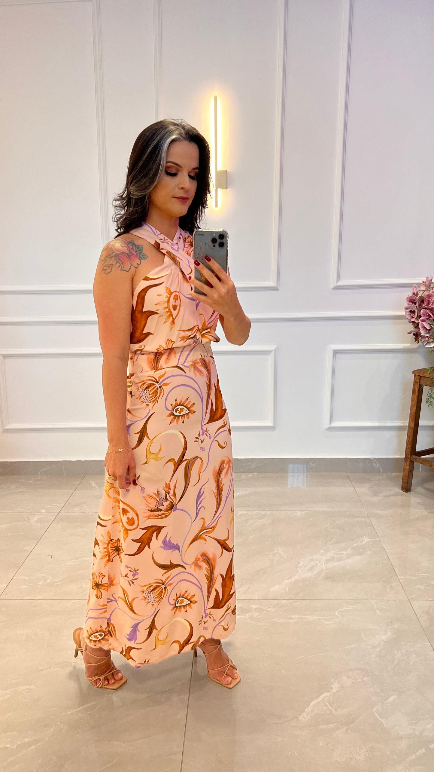 Vestido cruzado Foliage Longuete - Estampado de rosas
