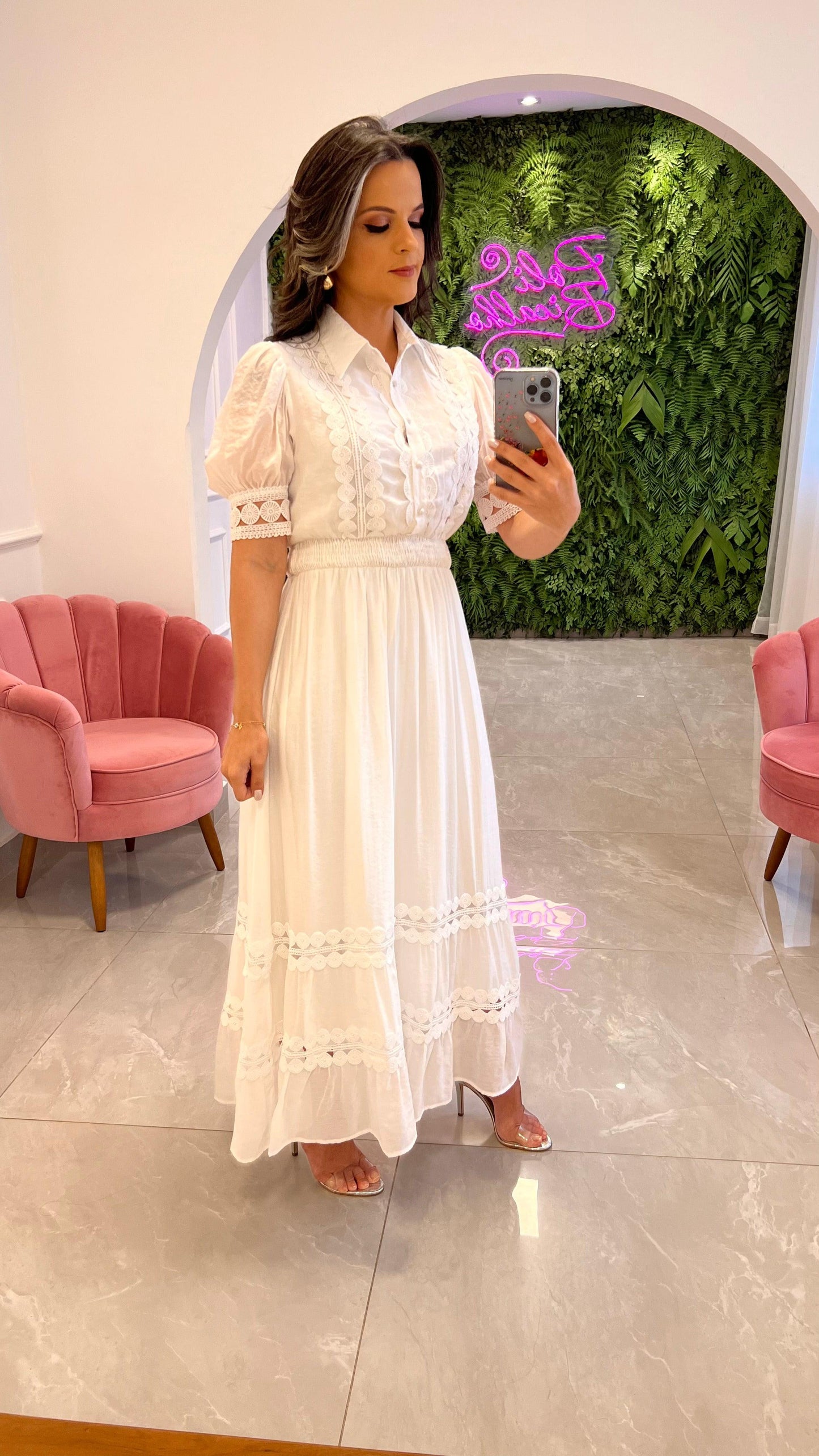 Vestido Longuete Guipir Kate - Branco/Off