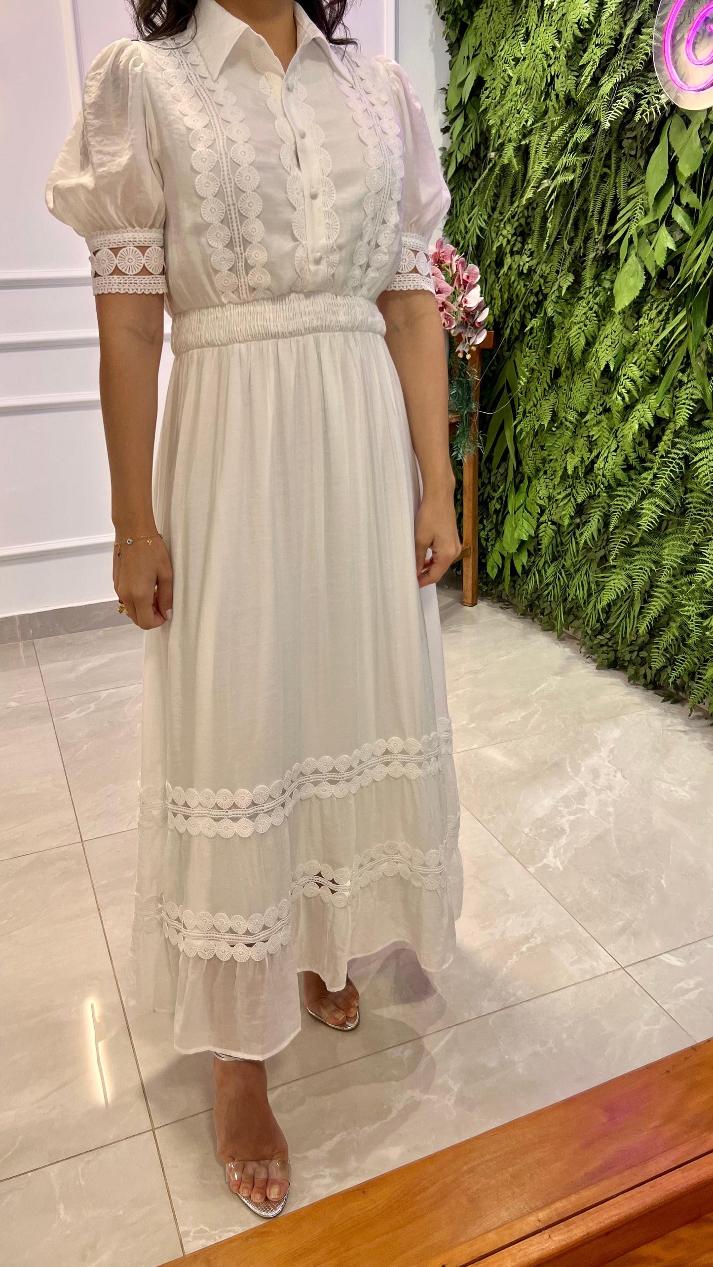 Vestido Longuete Guipir Kate - Branco/Off