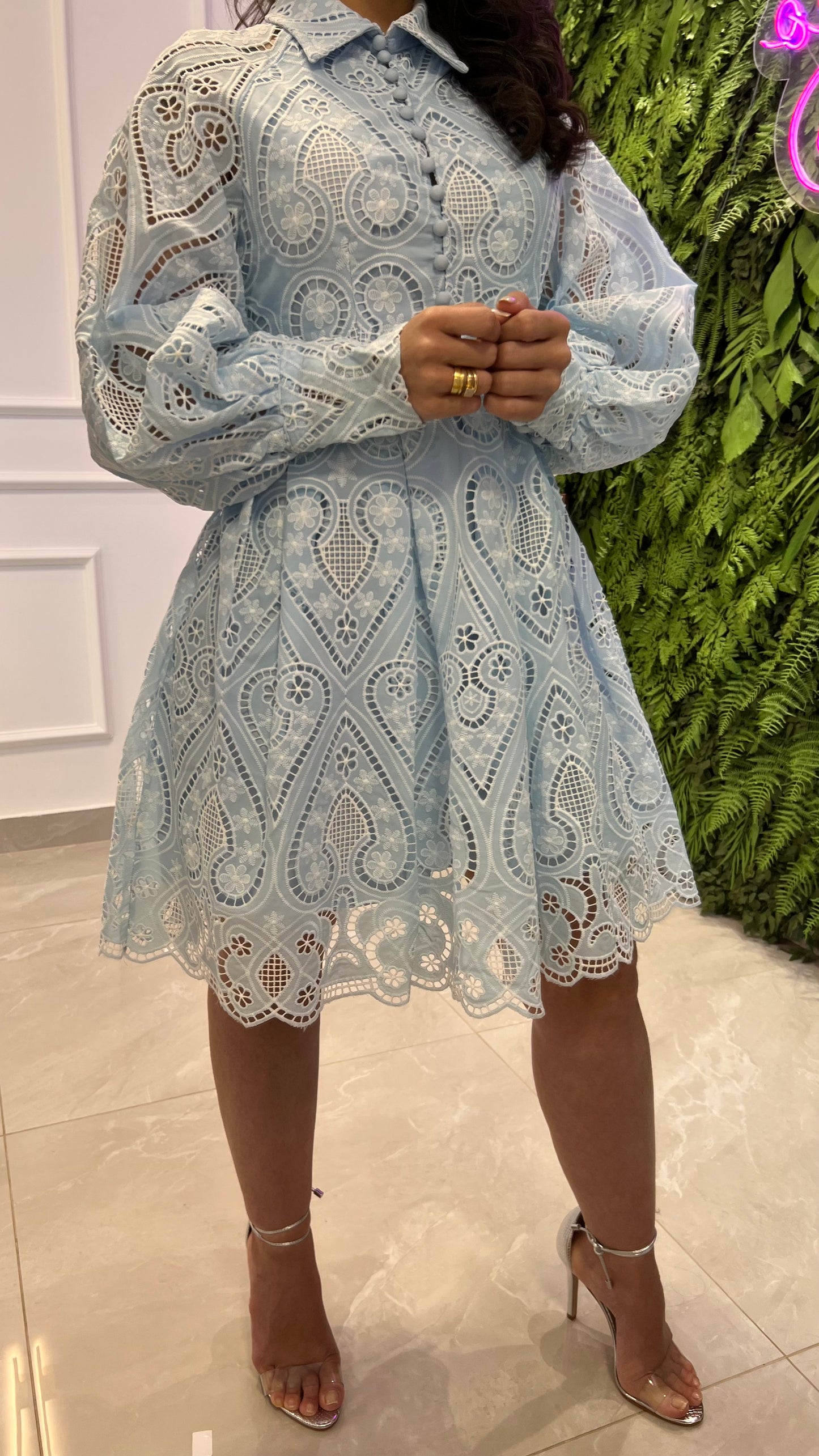 Vestido Curto Princes Guipir - Azul Claro