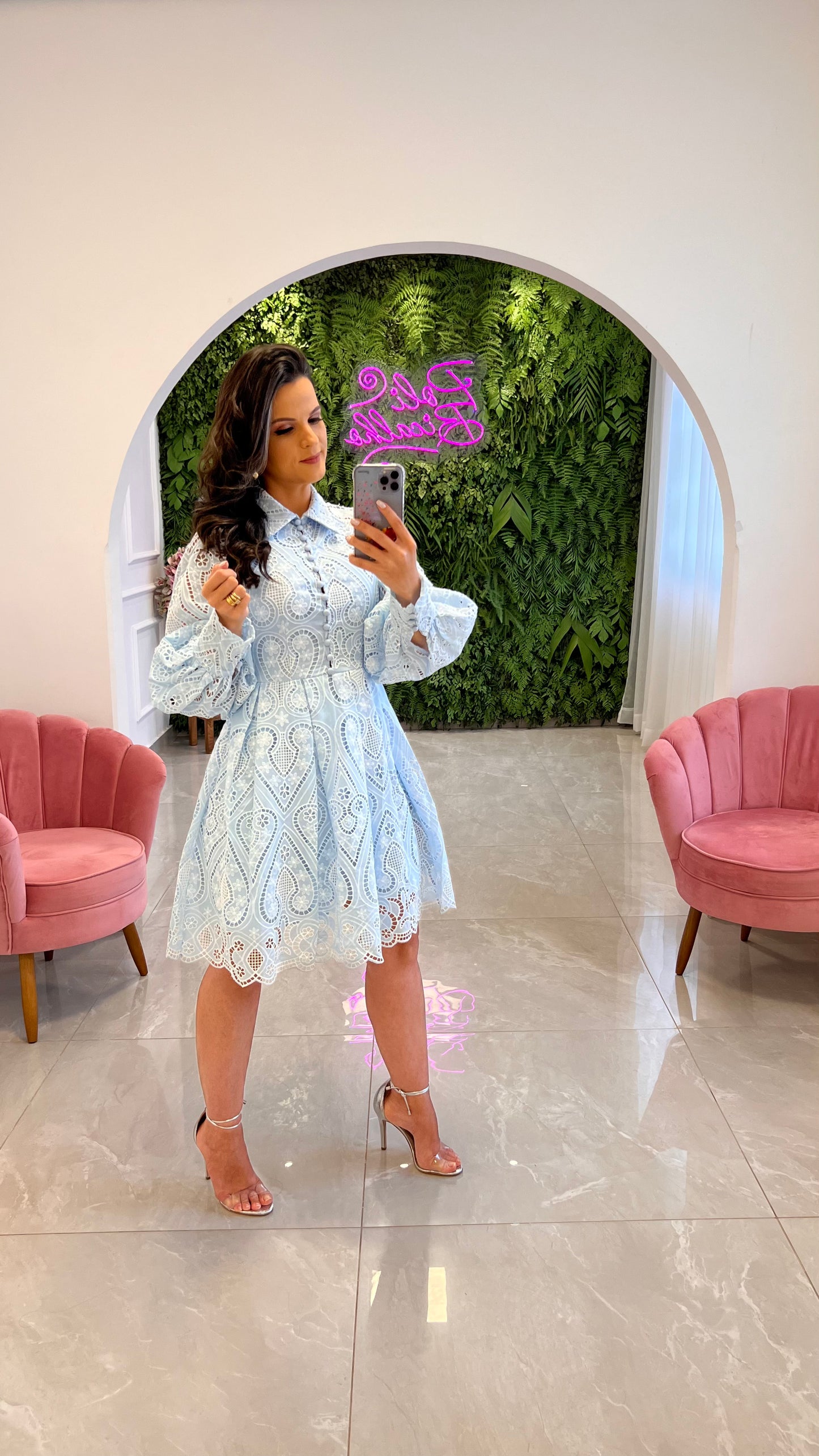 Vestido Curto Princes Guipir - Azul Claro