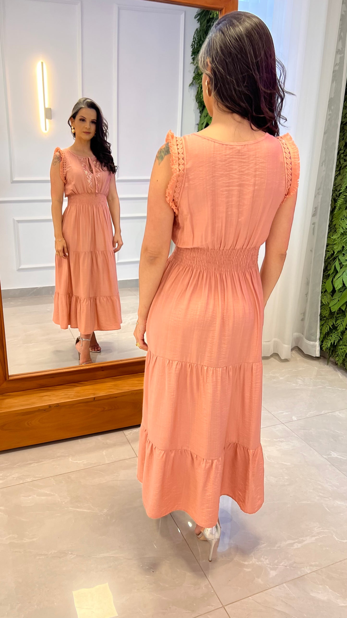 Vestido Longuete Lastex Paete - Rosa