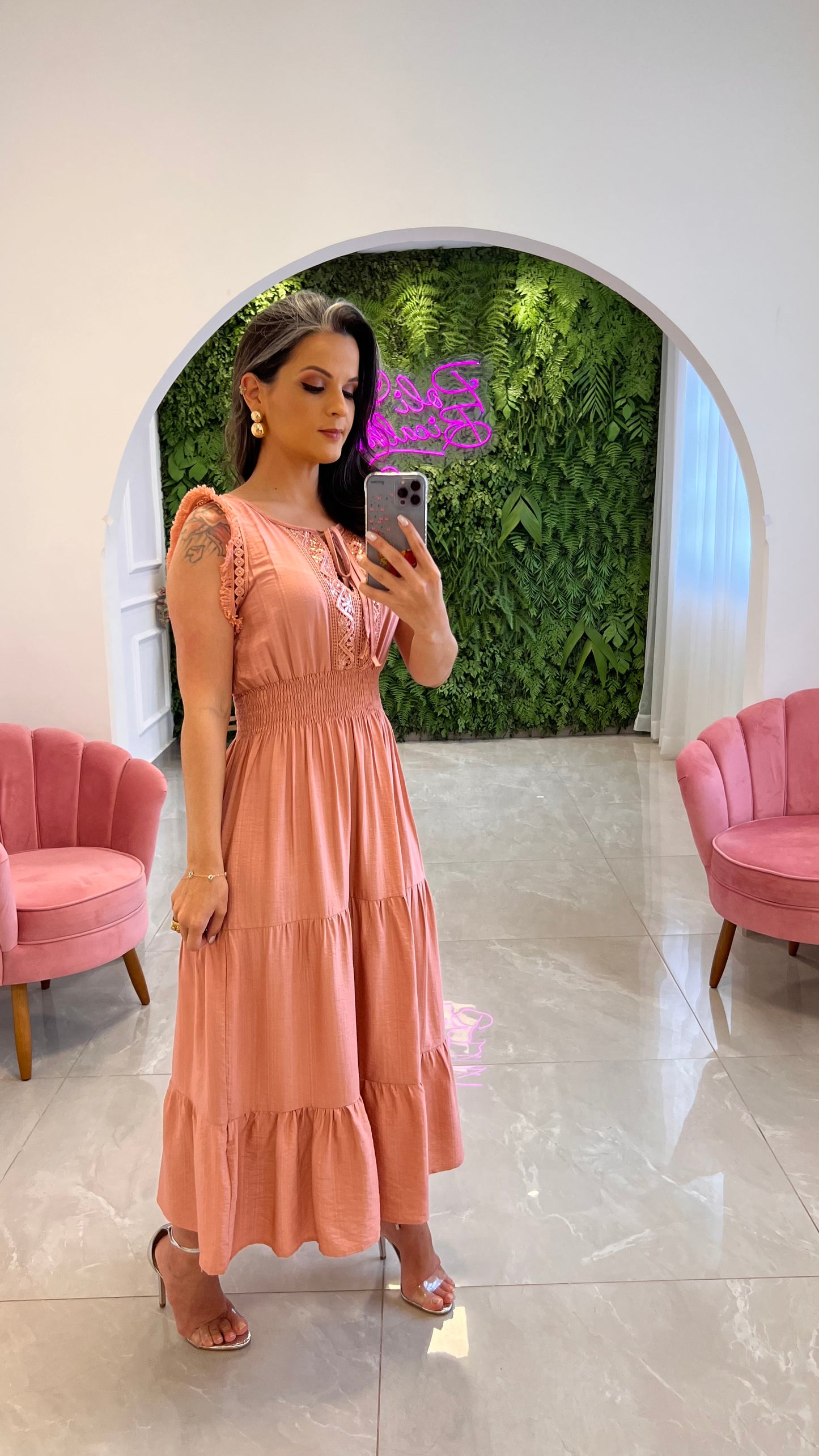Vestido Longuete Lastex Paete - Rosa