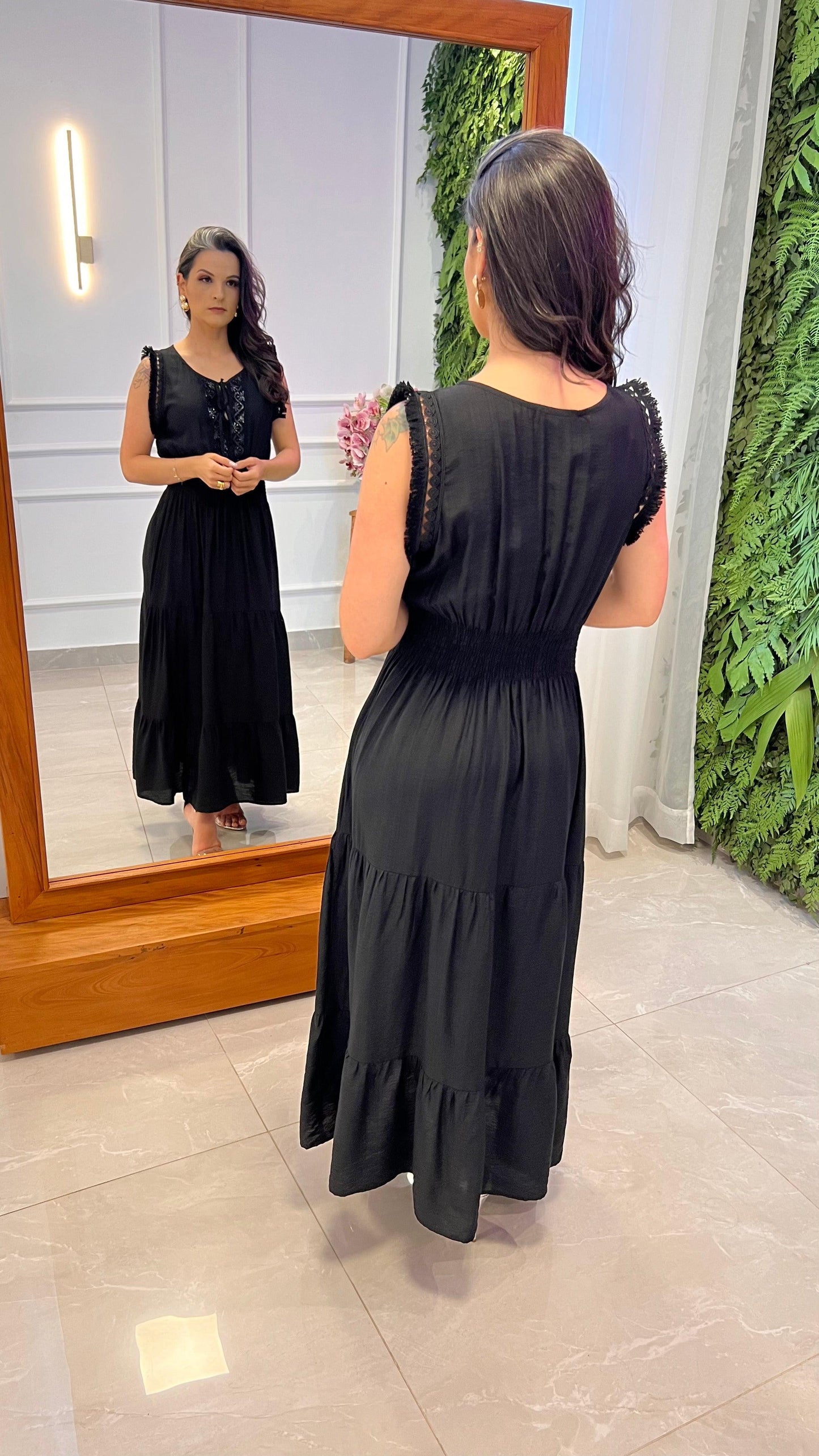 Vestido Longuete Lastex Paete - Preto
