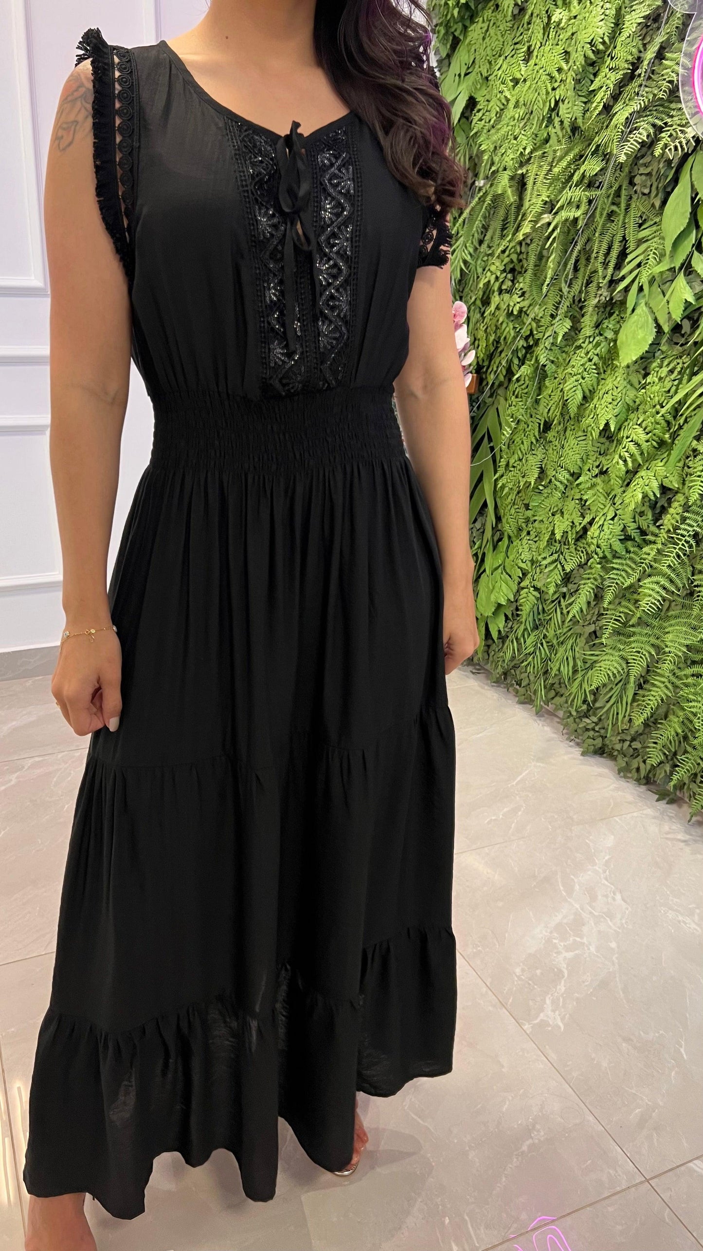 Vestido Longuete Lastex Paete - Preto