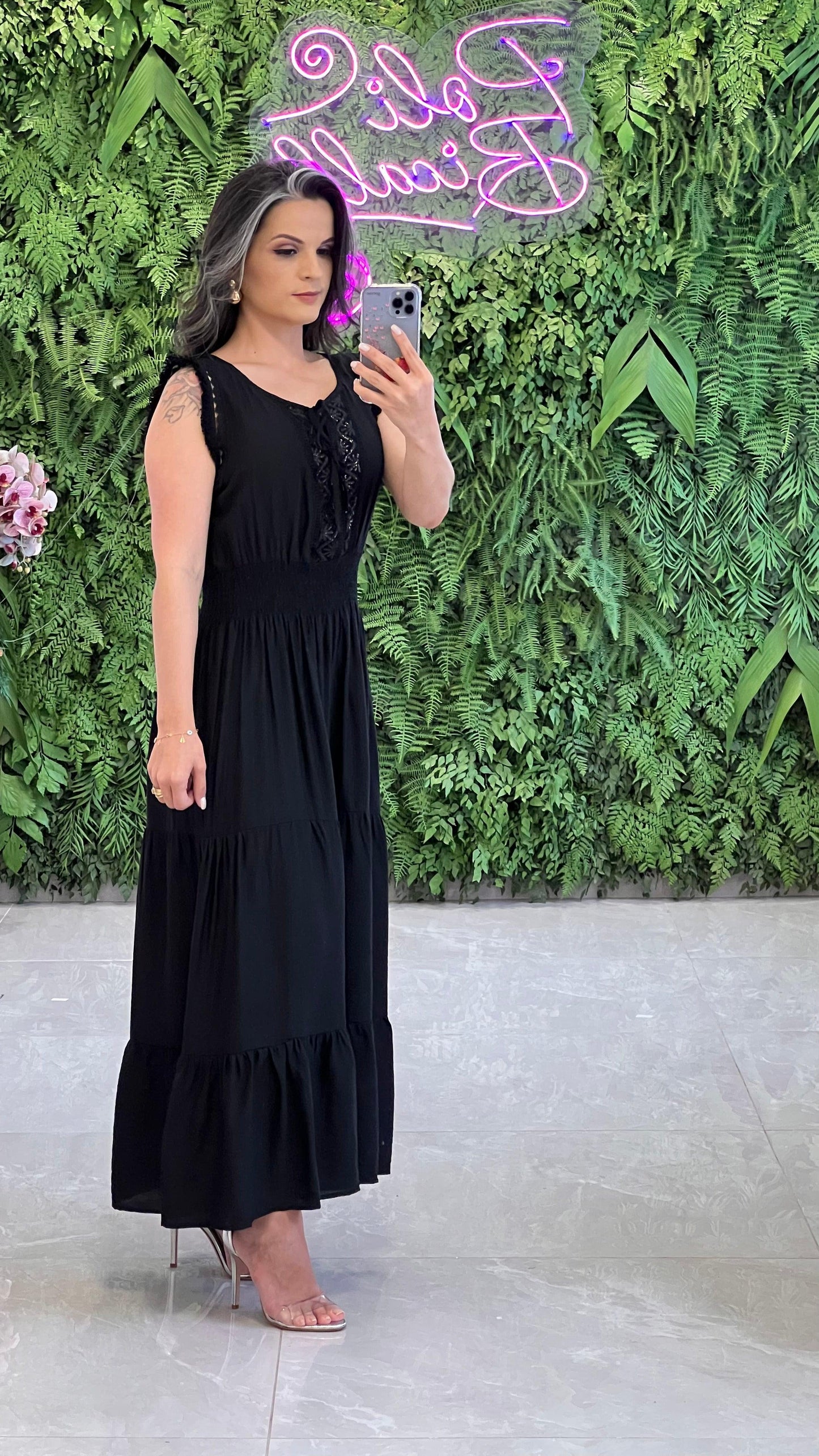 Vestido Longuete Lastex Paete - Preto