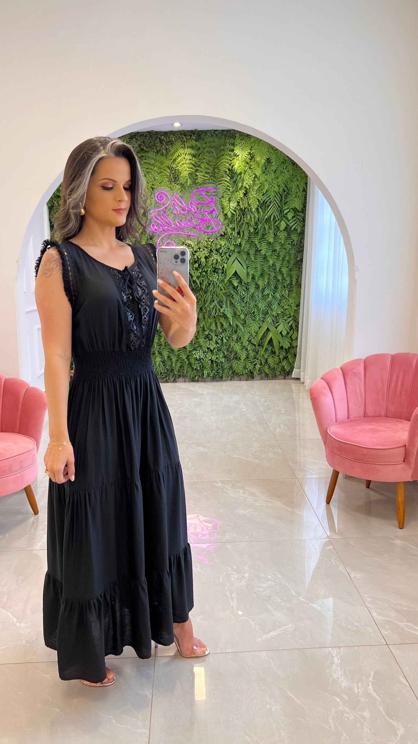 Vestido Longuete Lastex Paete - Preto