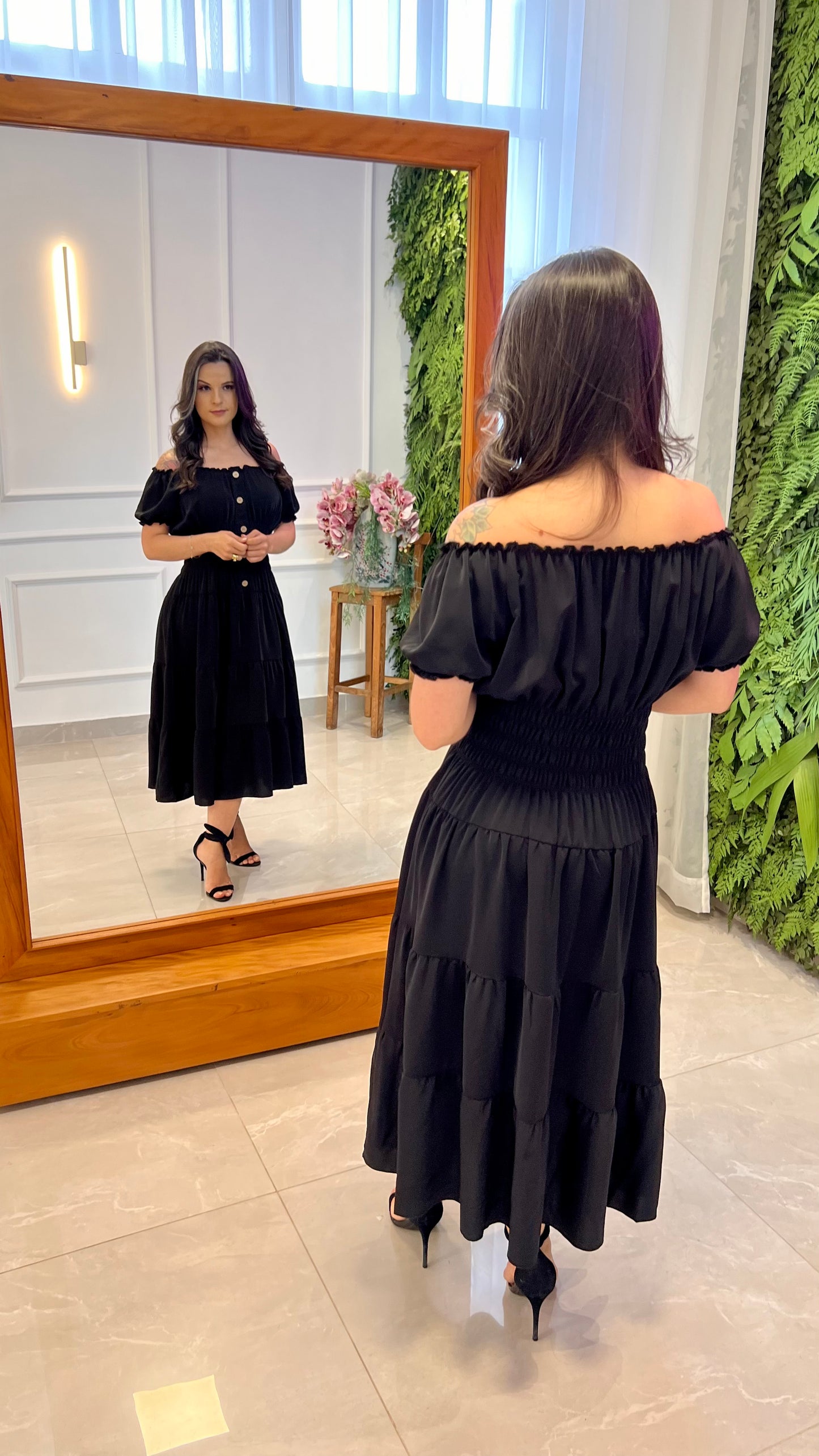 Vestido Longuete Lastex Cintura - Preto