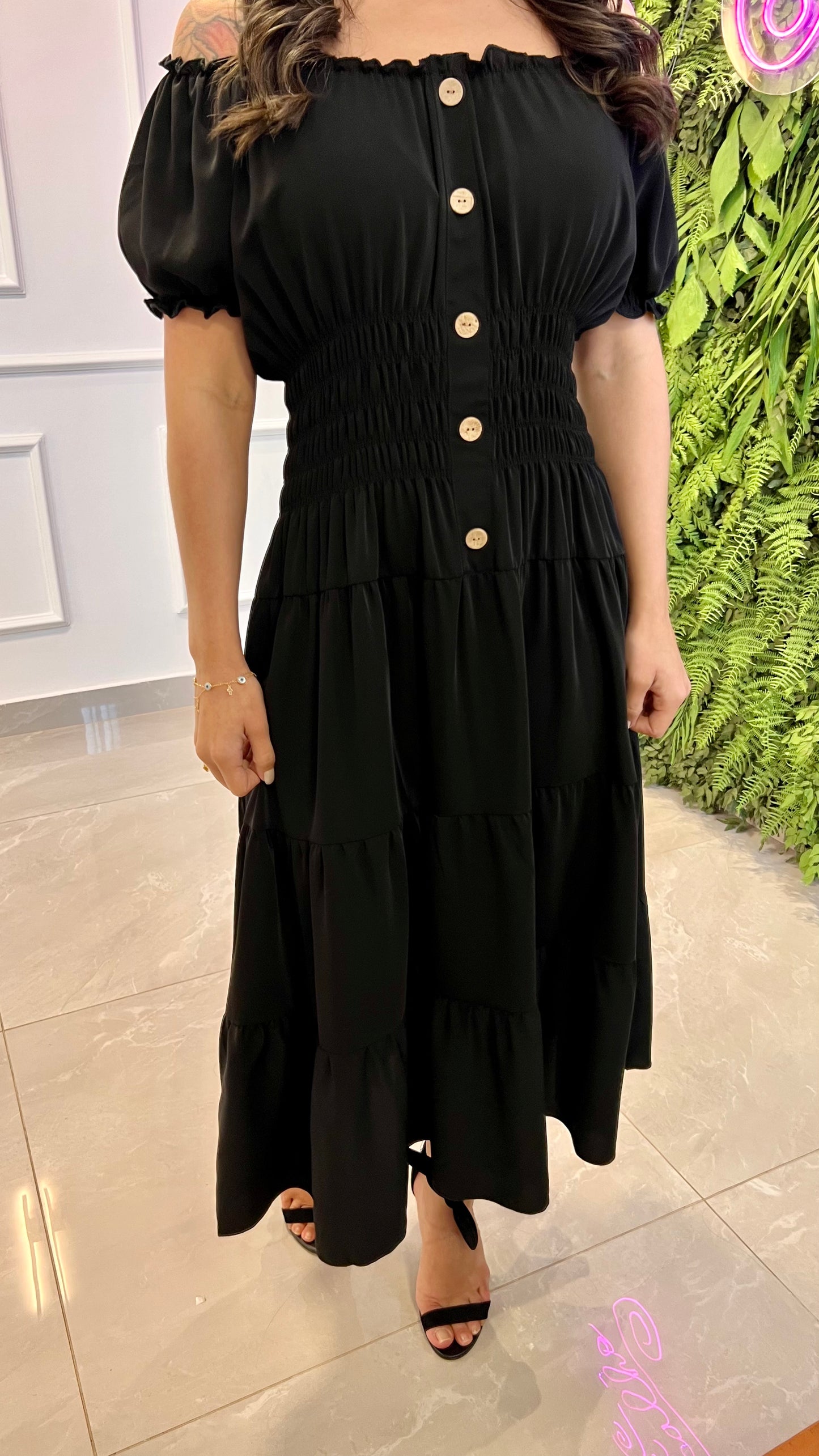 Vestido Longuete Lastex Cintura - Preto