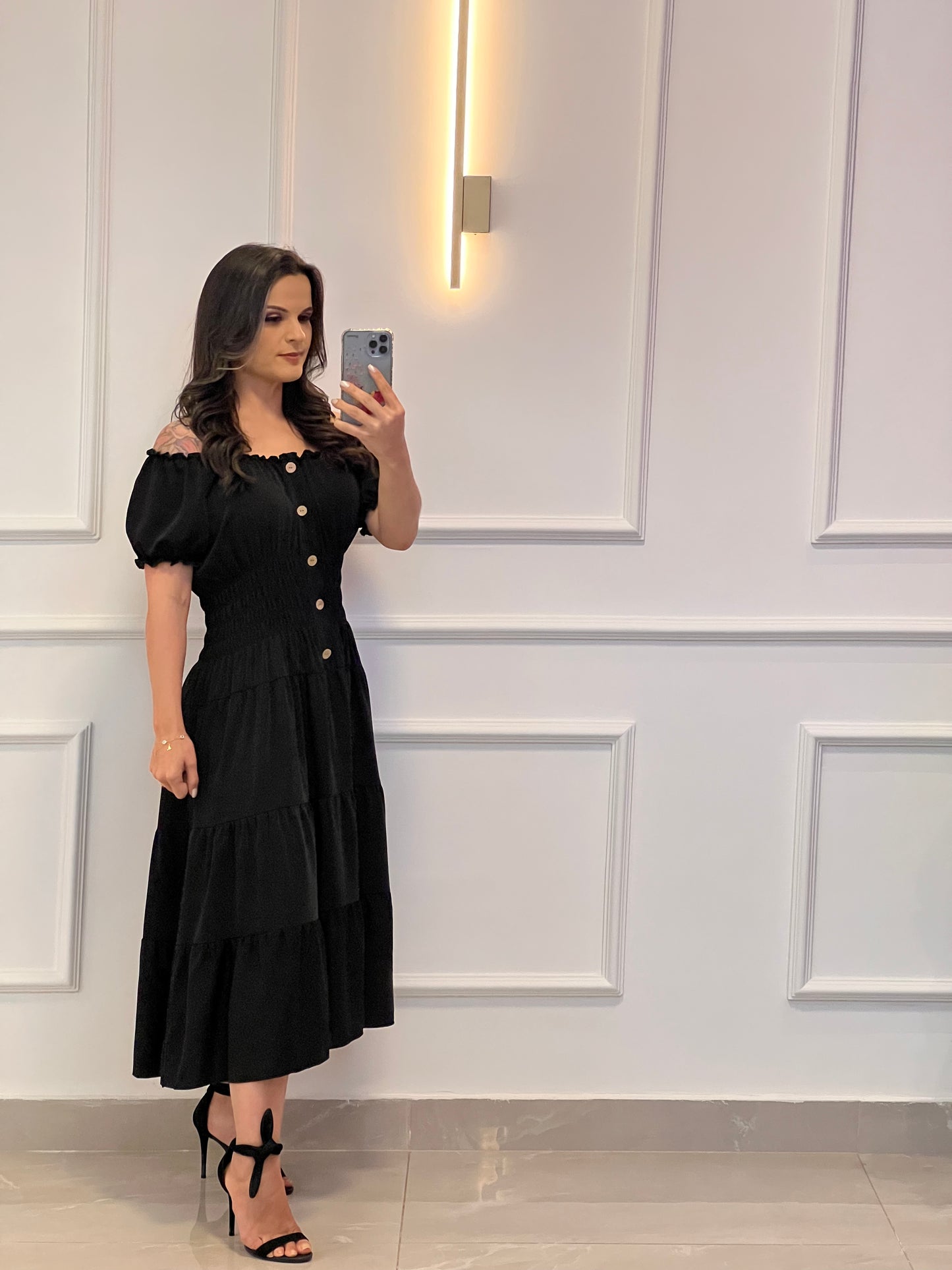 Vestido Longuete Lastex Cintura - Preto