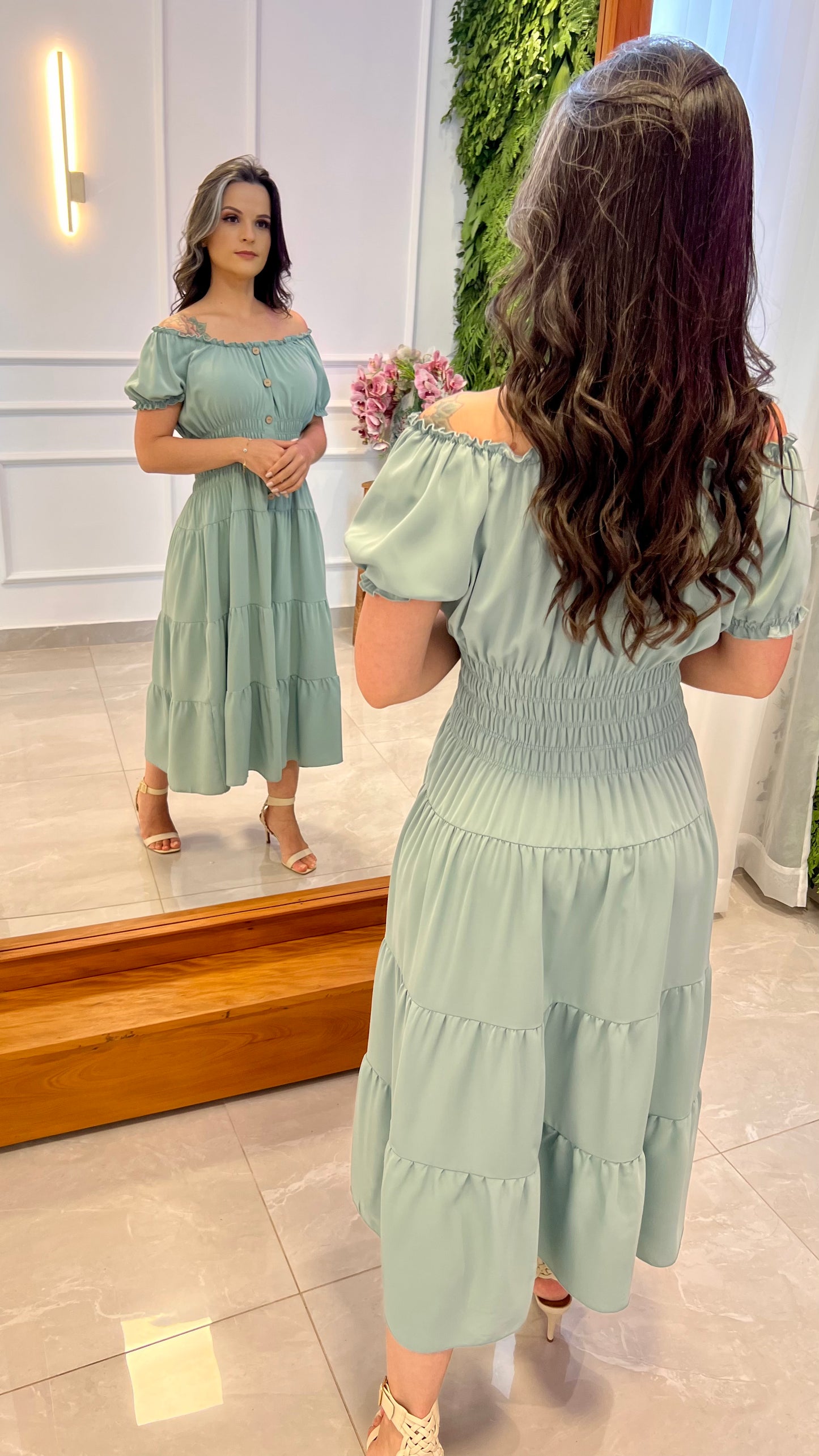 Vestido Longuete Lastex Cintura - Verde