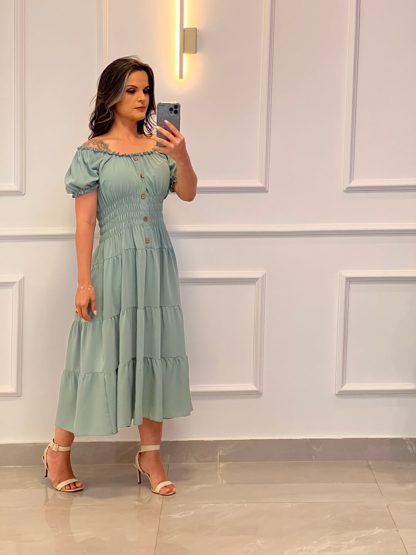 Vestido Longuete Lastex Cintura - Verde