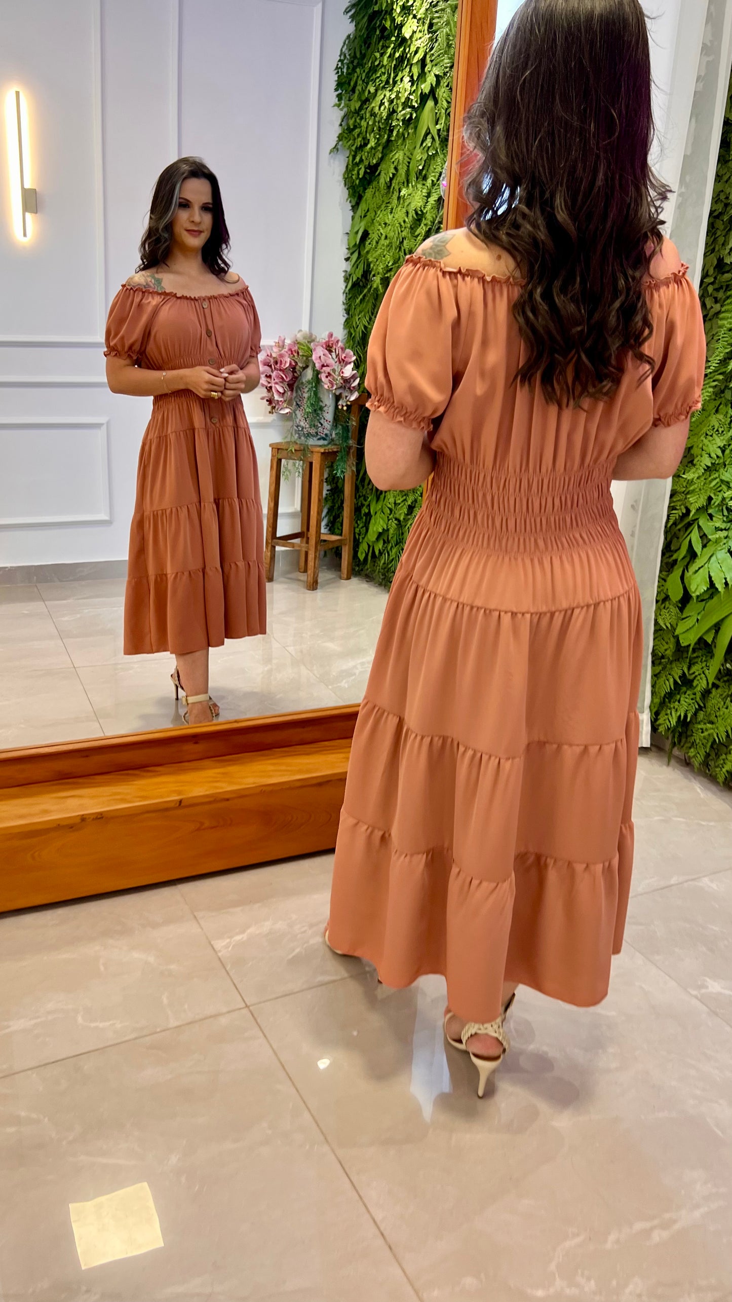 Vestido Longuete Lastex Cintura - Rose