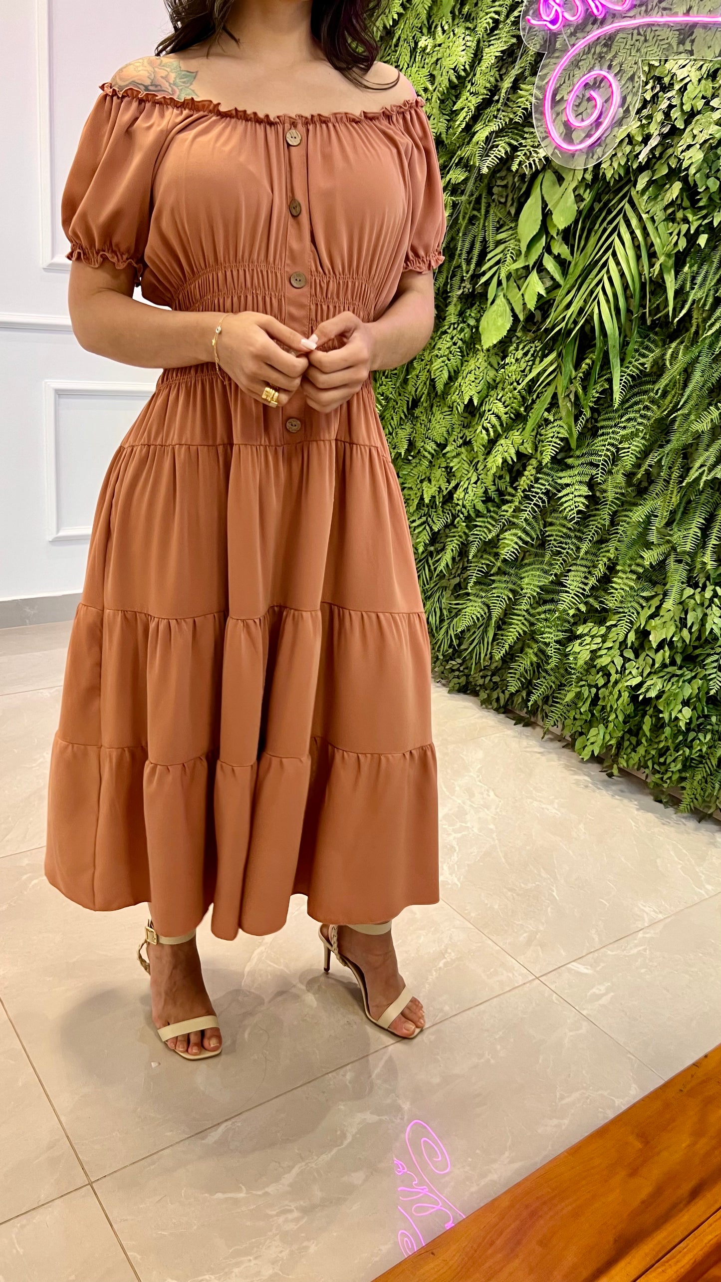Vestido Longuete Lastex Cintura - Rose
