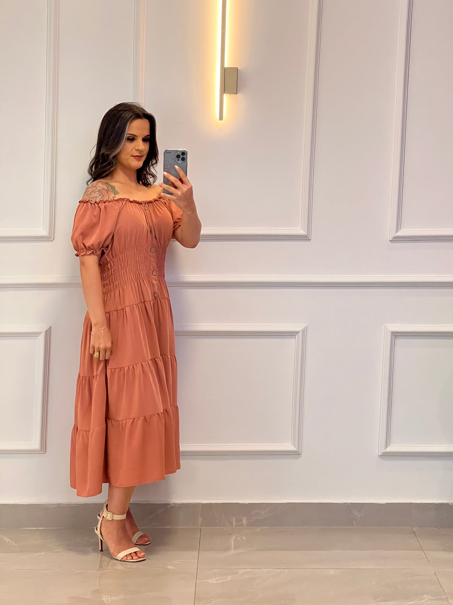 Vestido Longuete Lastex Cintura - Rose