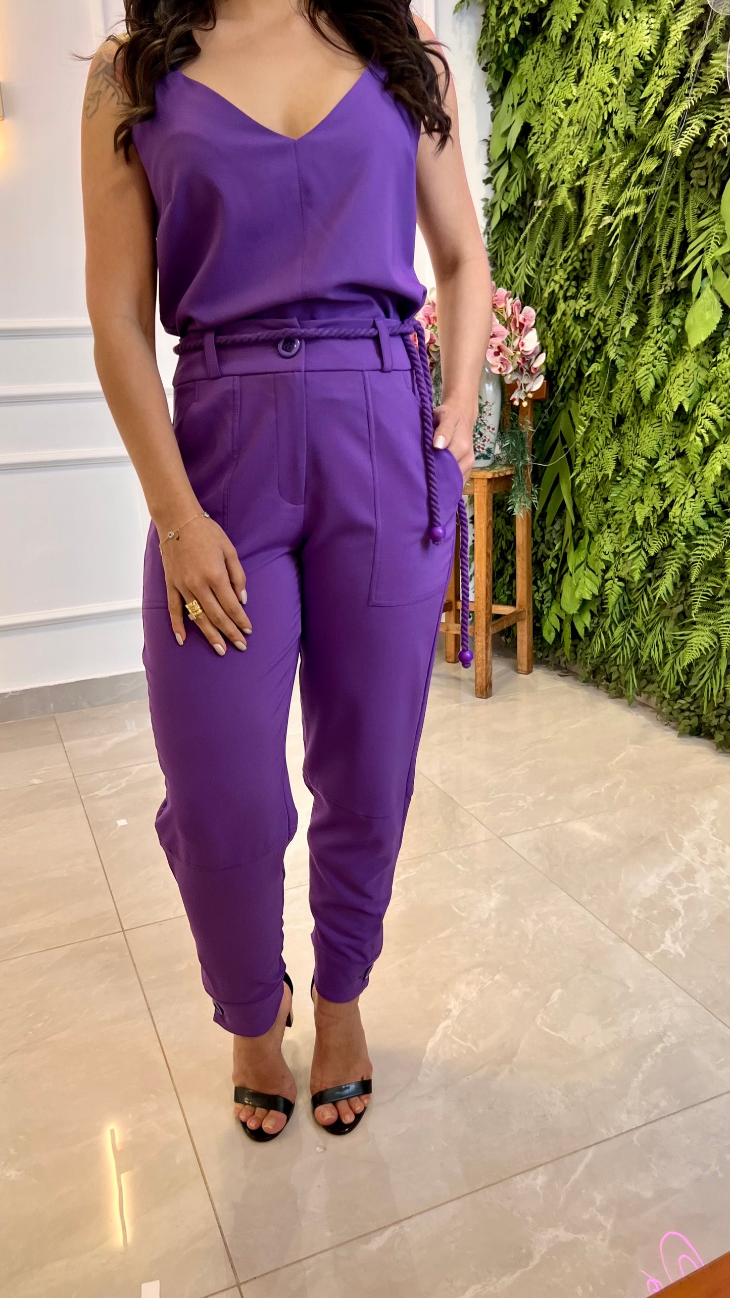 Conjunto Calça Blusa Amarração - Roxo