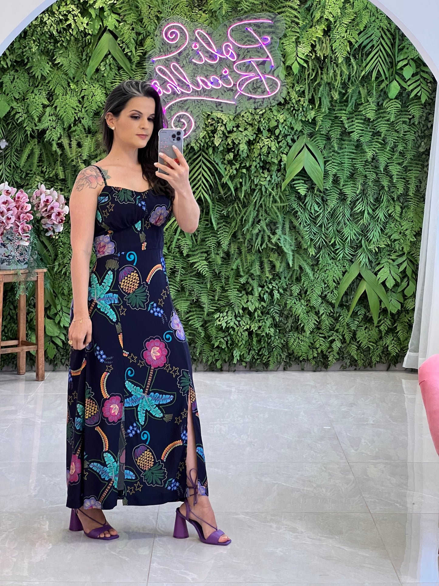 Vestido Longuete Abacaxi- Estampado Azul